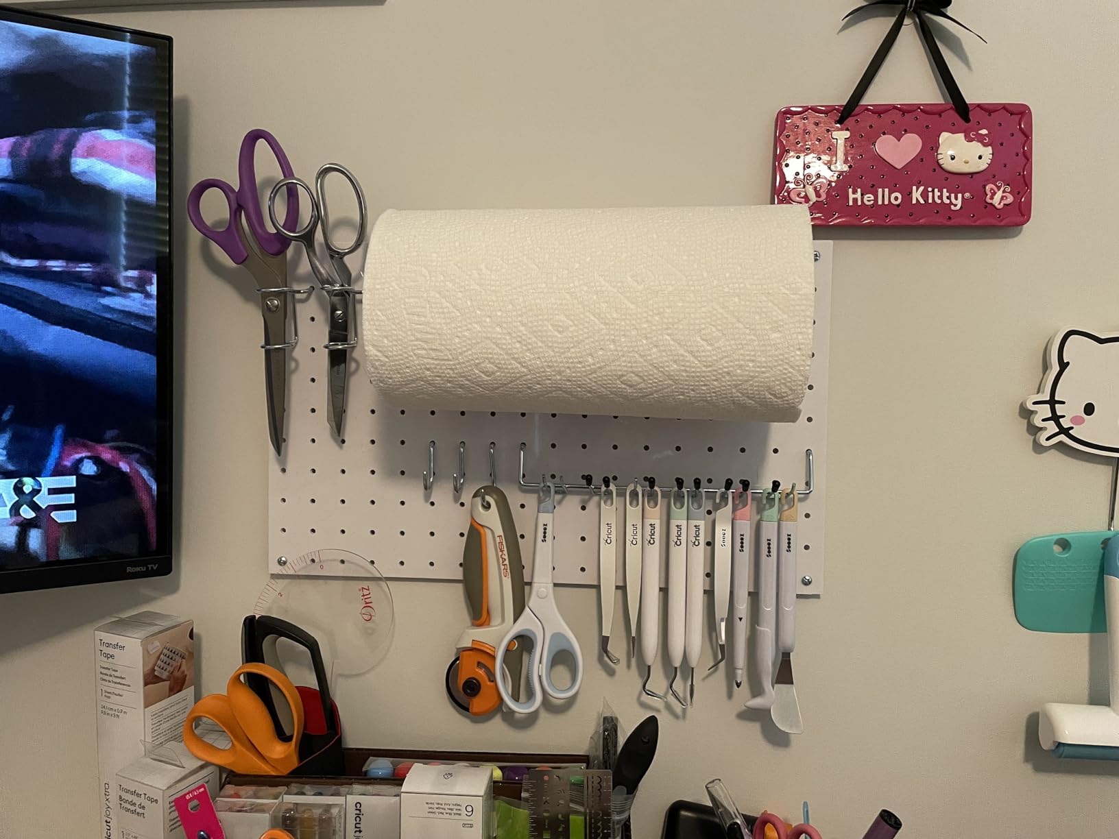 Paper Towel Holder for Pegboard, Extendable, Fit Any Standard Pegboard, Peg Board Organization Accessory Hook for Workshop, Garage, Kitchen, Laundry Room, Bathroom 2 Packs, Black (2 PCS) customer photo 2