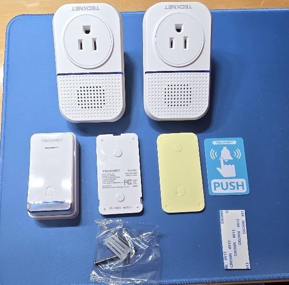 TECKNET Wireless Doorbell, Self-Powered Doorbell, 0-110db Plug-through Wireless Doorbell Ringer for Homes Classroom, IP66 Waterproof 1300ft Door Chime with Extra Socket, 60 Chimes, LED Light (White) customer photo 1