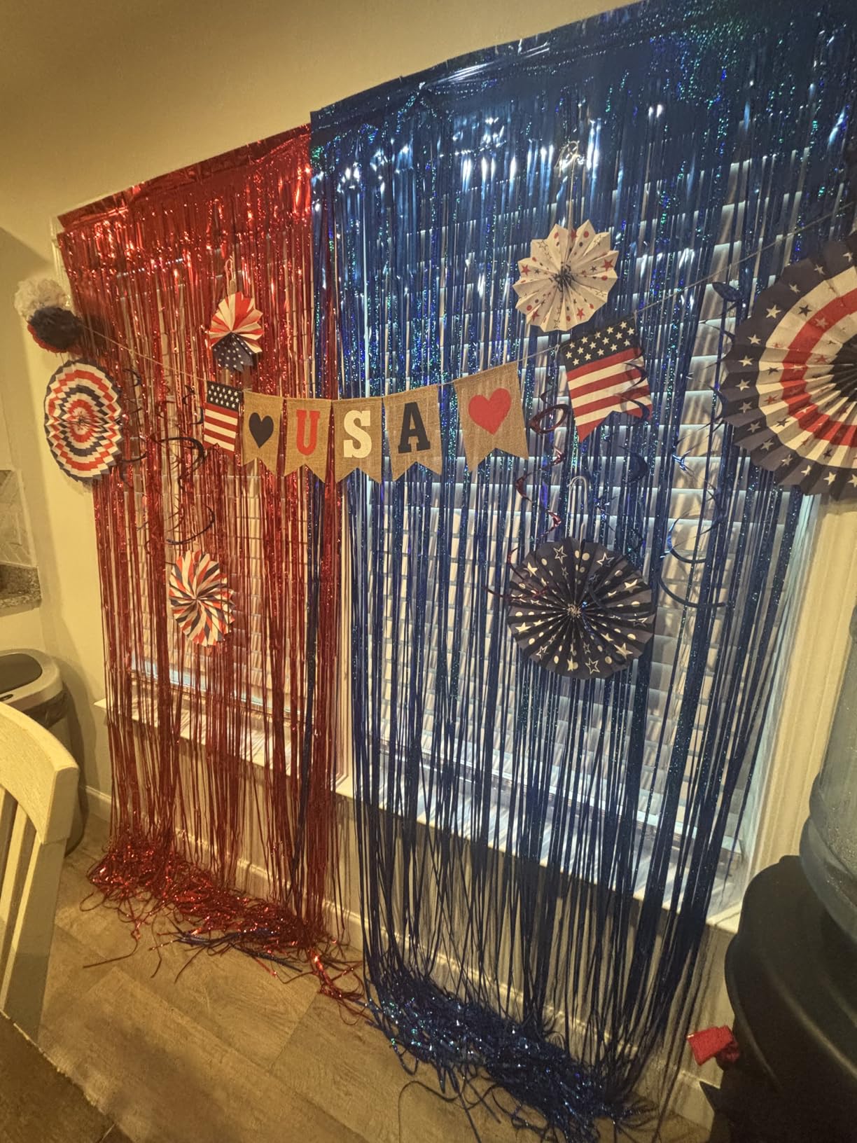 26Pcs Patriotic Decorations 4th of July LOVE USA Banner Red White Blue Paper Fans Star Streamer Pom Poms Hanging Swirls customer photo 1