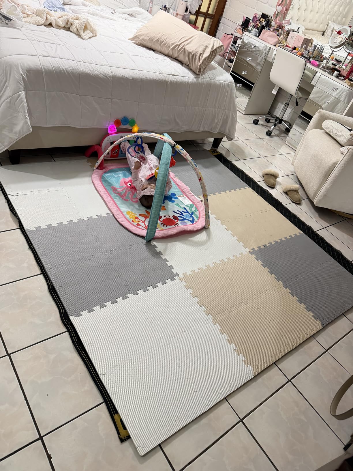 MioTetto Baby Play Mat, Soft Foam Floor Tiles for Kids. Adjustable Interlocking Foam Tiles, Fits with 74x74 Playpen Baby mat for Crawling & Development customer photo 2