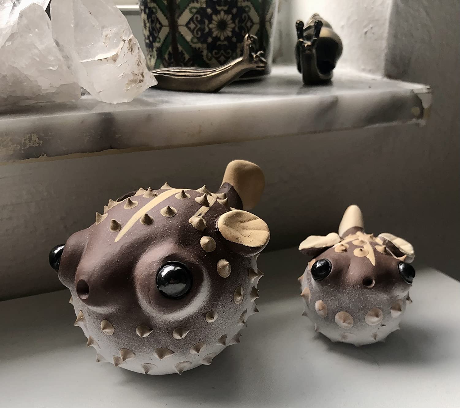 Yixing Purple Clay Tea Pet Puffer Fish Car Ornament Pure Handmade Statue for Tea Lover Home Office Fishbowl Decor customer photo 1