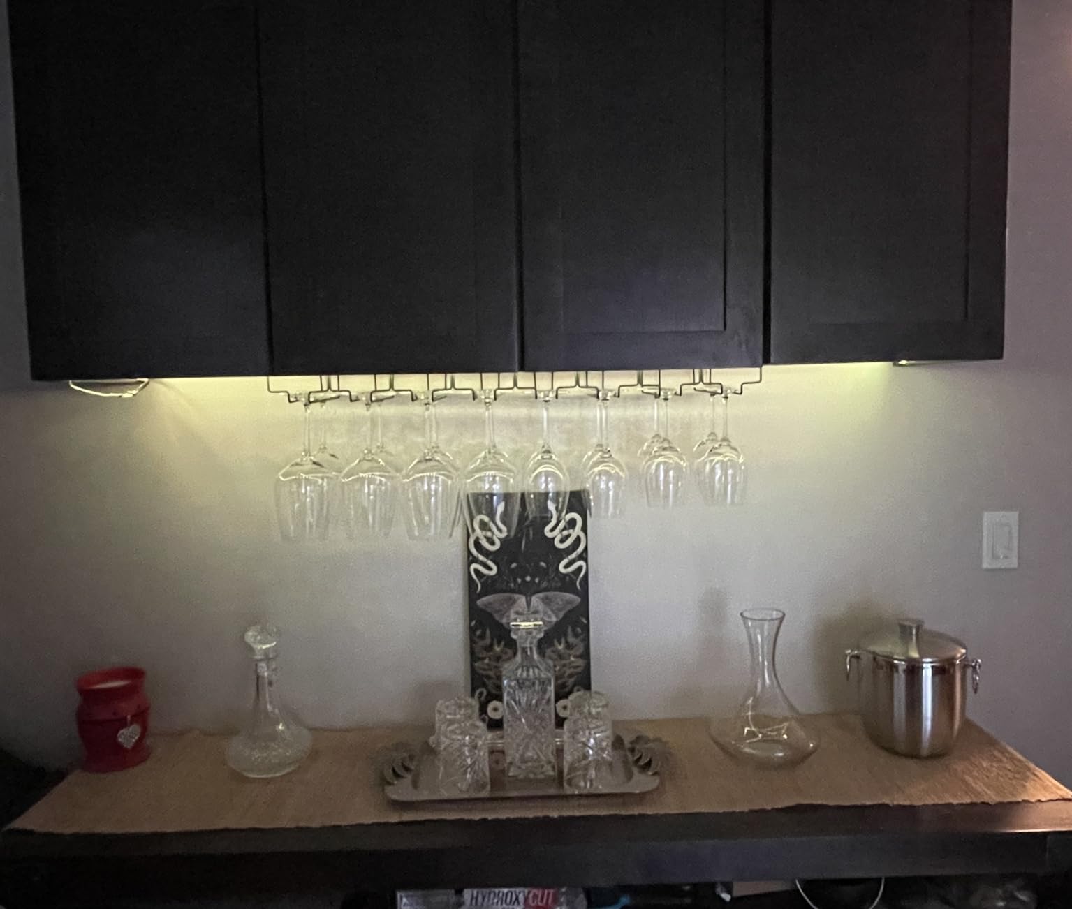 Xverycan Wine Glass Rack Under Cabinet, 8 Row Extreme Large Stemware Hanger, Metal Wine Goblet Holder, DIY Bar Glass Storage Rack for Bar Counter, Kitchen, Screws Included (Black) customer photo 2