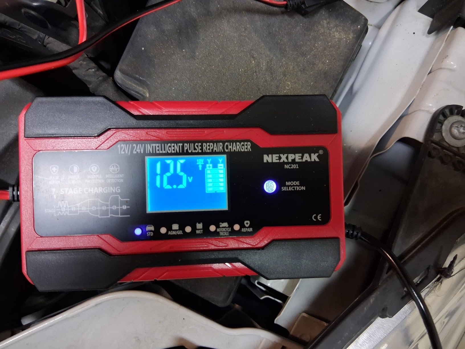 NEXPEAK NC201 10-Amp Battery Charger, Smart Trickle Charger 12V 24V Car Battery Charger Fully Automatic Maintainer Desulfator w/Temp Compensation for Car Truck Lawn Mower Boat Marine Batteries customer photo 1