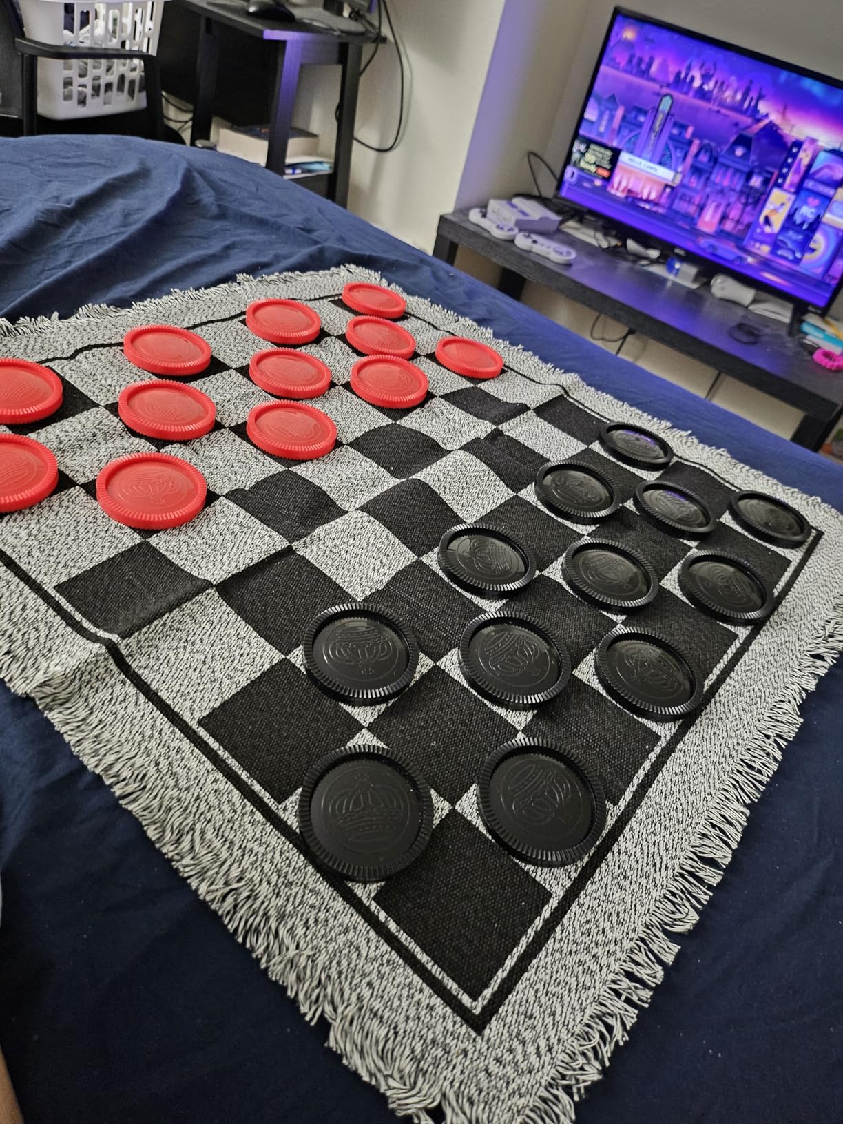 3-in-1 Vintage Giant Checkers, Tic, Tac, Toe, with Reversible Mat, 24 Chips, Family Board Game, Lawn Game, BBQ Party Favor, Indoor and Outdoor Activity for Kids and Adults customer photo 1