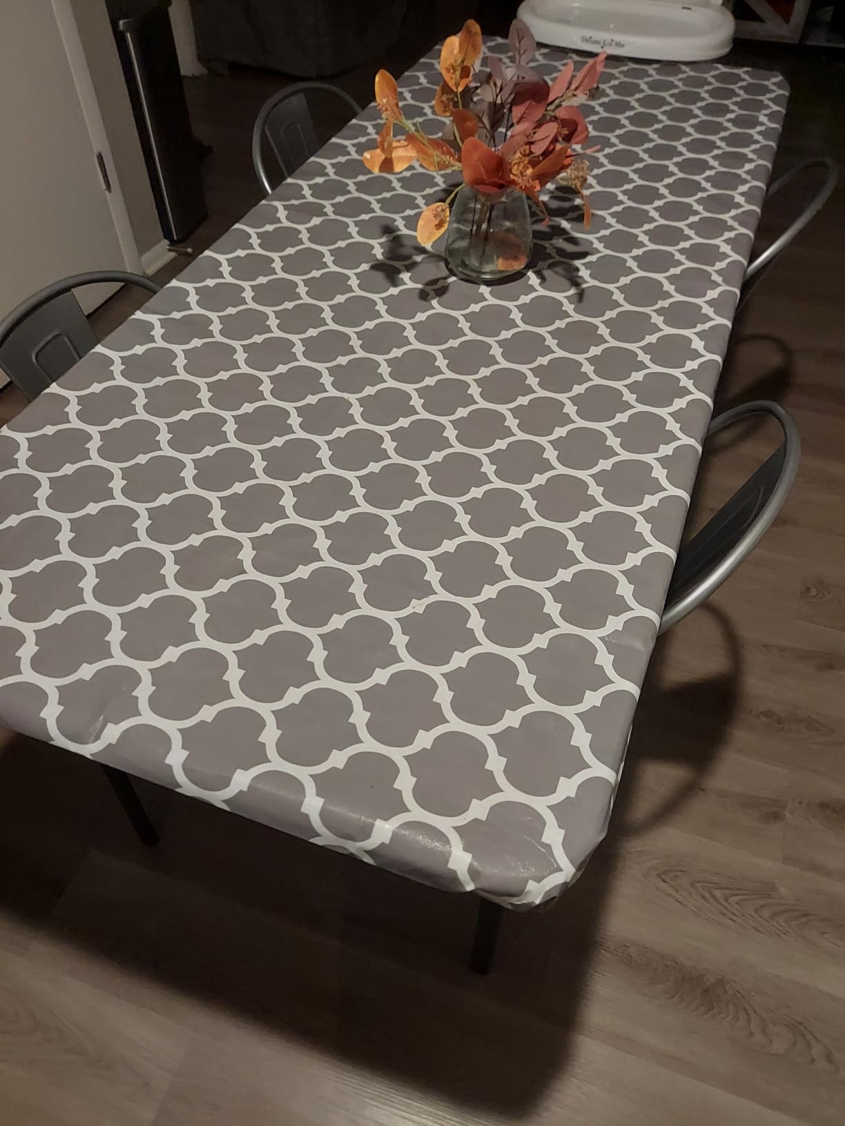 Smiry Rectangle Picnic Table Cover, Waterproof Elastic Fitted Camping Tablecloths for 6 Foot Tables, Wipeable Flannel Backed Vinyl Tablecloth Protector for Indoor, Outdoor (Grey, 30x72 Inches) customer photo 1