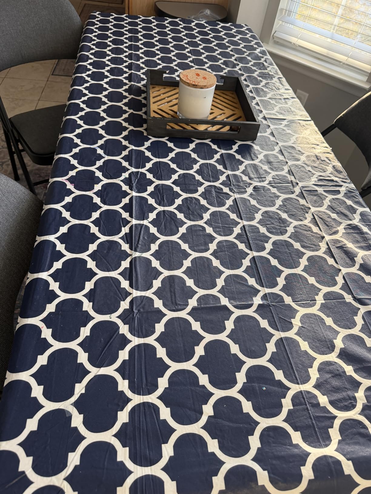 Smiry Rectangle Picnic Table Cover, Waterproof Elastic Fitted Camping Tablecloths for 6 Foot Tables, Wipeable Flannel Backed Vinyl Tablecloth Protector for Indoor, Outdoor (Grey, 30x72 Inches) customer photo 2