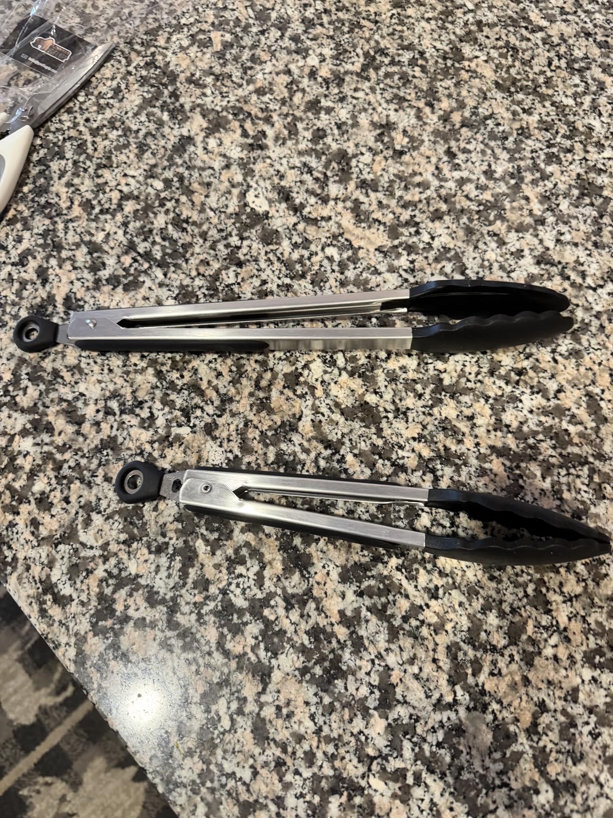 GORILLA GRIP Stainless Steel Heat Resistant Kitchen Tongs for Cooking, Set of 2 BBQ Tong, Non Scratch Silicone Tip for Pans, Strong Grip, Grab Food, Toss Salad, Air Fryer, Pull Lock, 7 + 9 Inch, Black customer photo 1