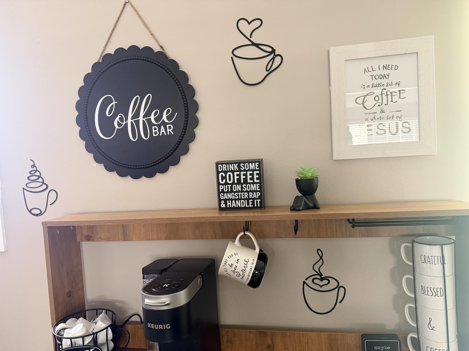 Ferraycle 3 Pieces Coffee Cup Metal Wall Art - Wire Coffee Bar Hanging Decor customer photo 1