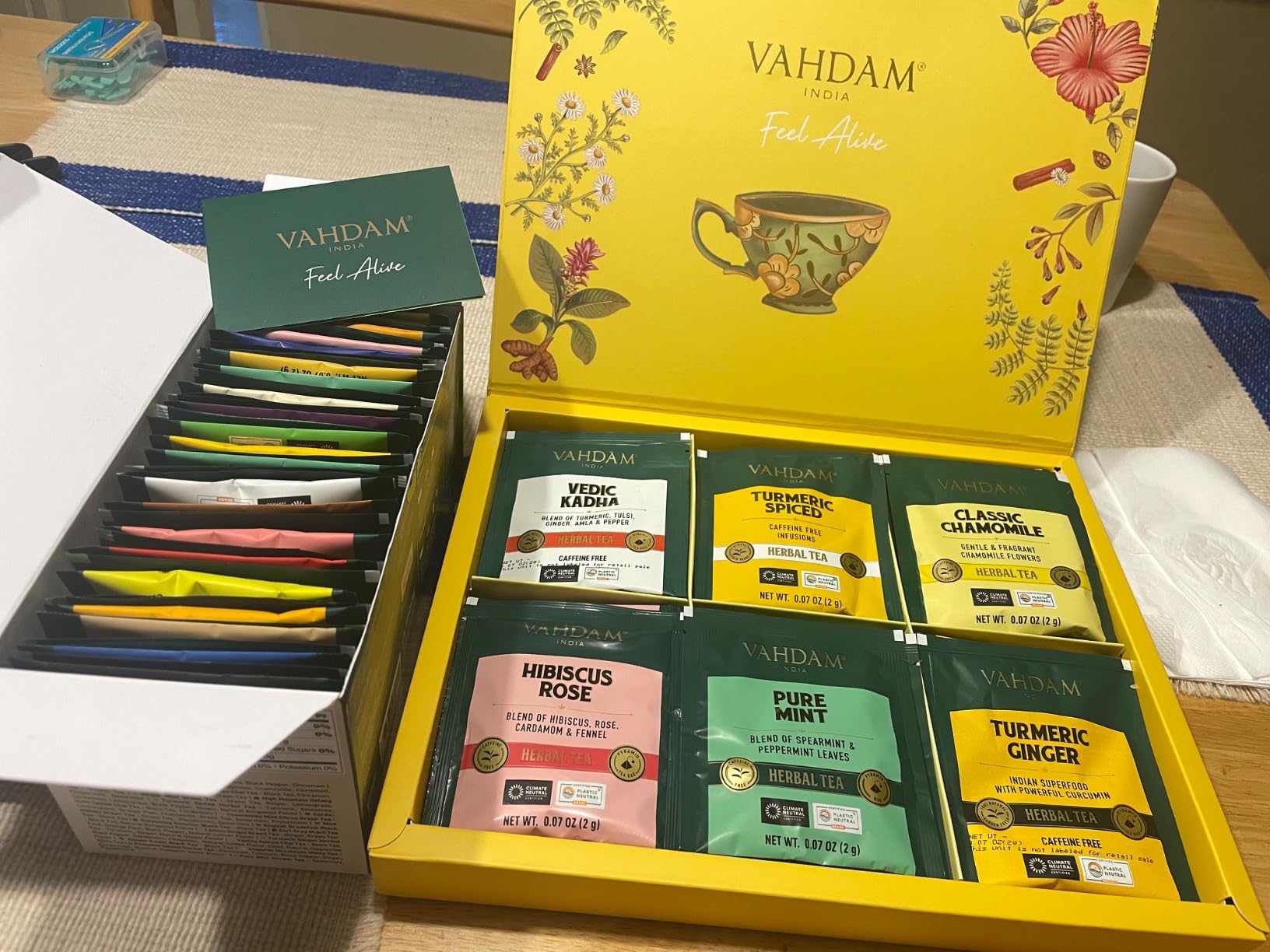 VAHDAM, Assorted Herbal Tea Variety Pack (6 Variants, 36 Tea Bags) Caffeine Free, Gluten Free, Non GMO | Eco Friendly Long Leaf Pyramid Tea Bags | Tea Gift Set for Men and Women customer photo 1