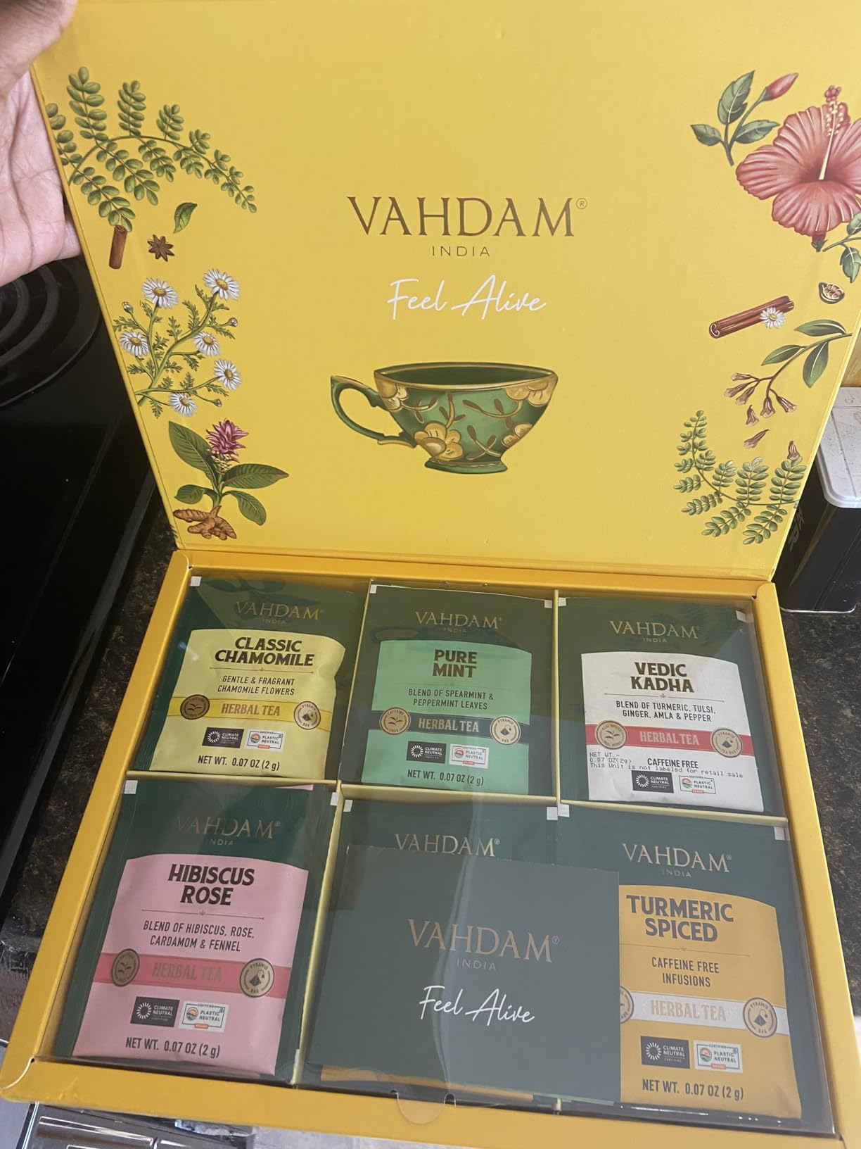 VAHDAM, Assorted Herbal Tea Variety Pack (6 Variants, 36 Tea Bags) Caffeine Free, Gluten Free, Non GMO | Eco Friendly Long Leaf Pyramid Tea Bags | Tea Gift Set for Men and Women customer photo 2