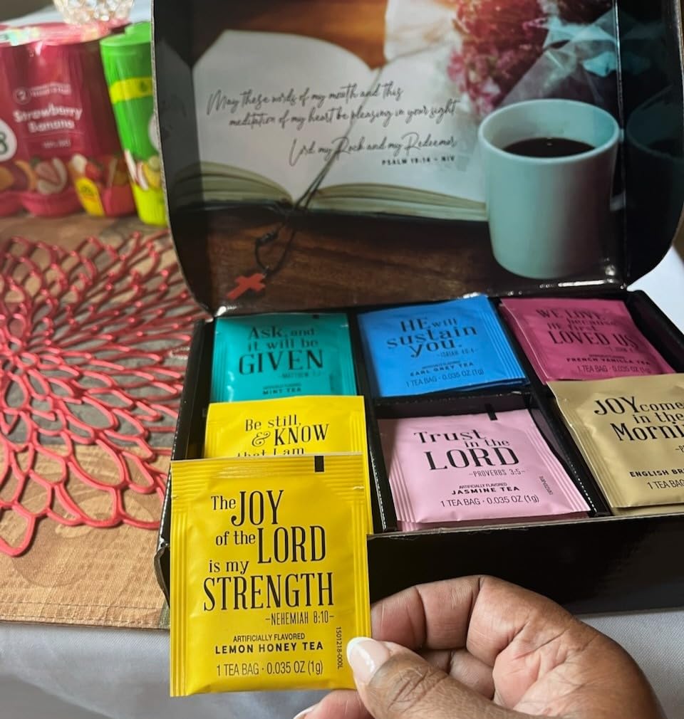 Thoughtfully, Tea Affirmations Christian Prayer Gift Set for Women, Religious Tea Gift with 6 Flavors and Bible Verses from Psalms and Other Books to Rejoice, Mother's Day Pack of 90 customer photo 1