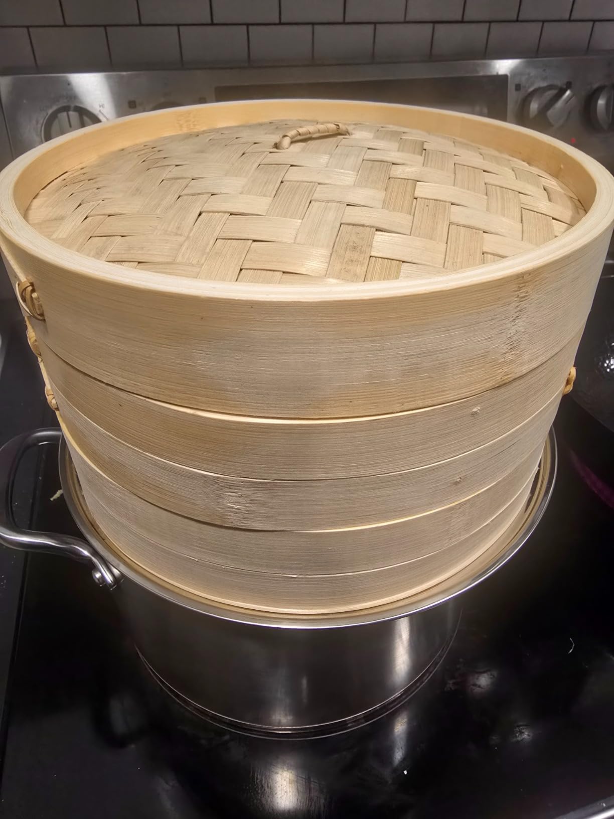 Bamboo Steamer Basket for Chinese Asian Cuisine - 2 Tier 10-Inch Steaming Basket Bun Vegetable Bao Buns, Sauce Dish, Chopsticks, Reusable Liners customer photo 2