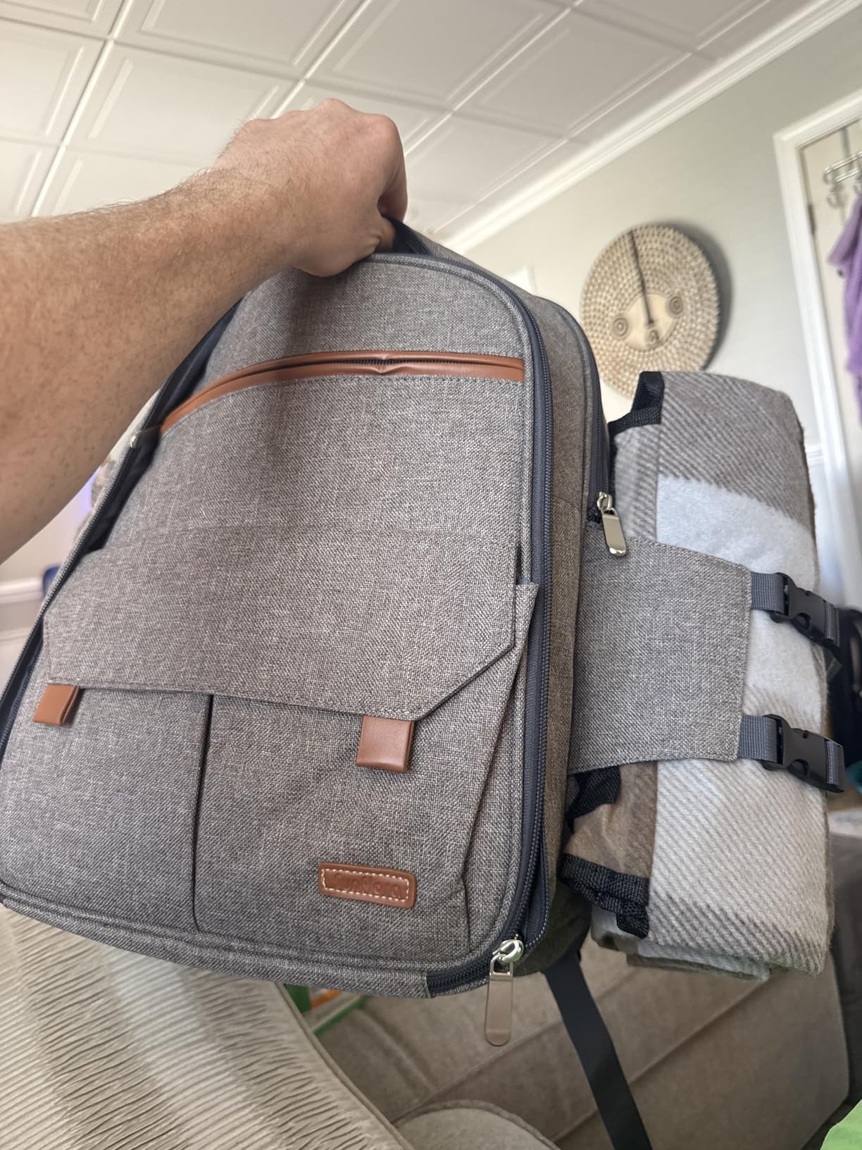 Sunflora Insulated Picnic Backpack for 2 Person Bag with Cooler Compartment, Wine Pouch, Blanket and Stainless Steel Cutlery Set for Couple, Lovers and Friends (Grey) customer photo 2