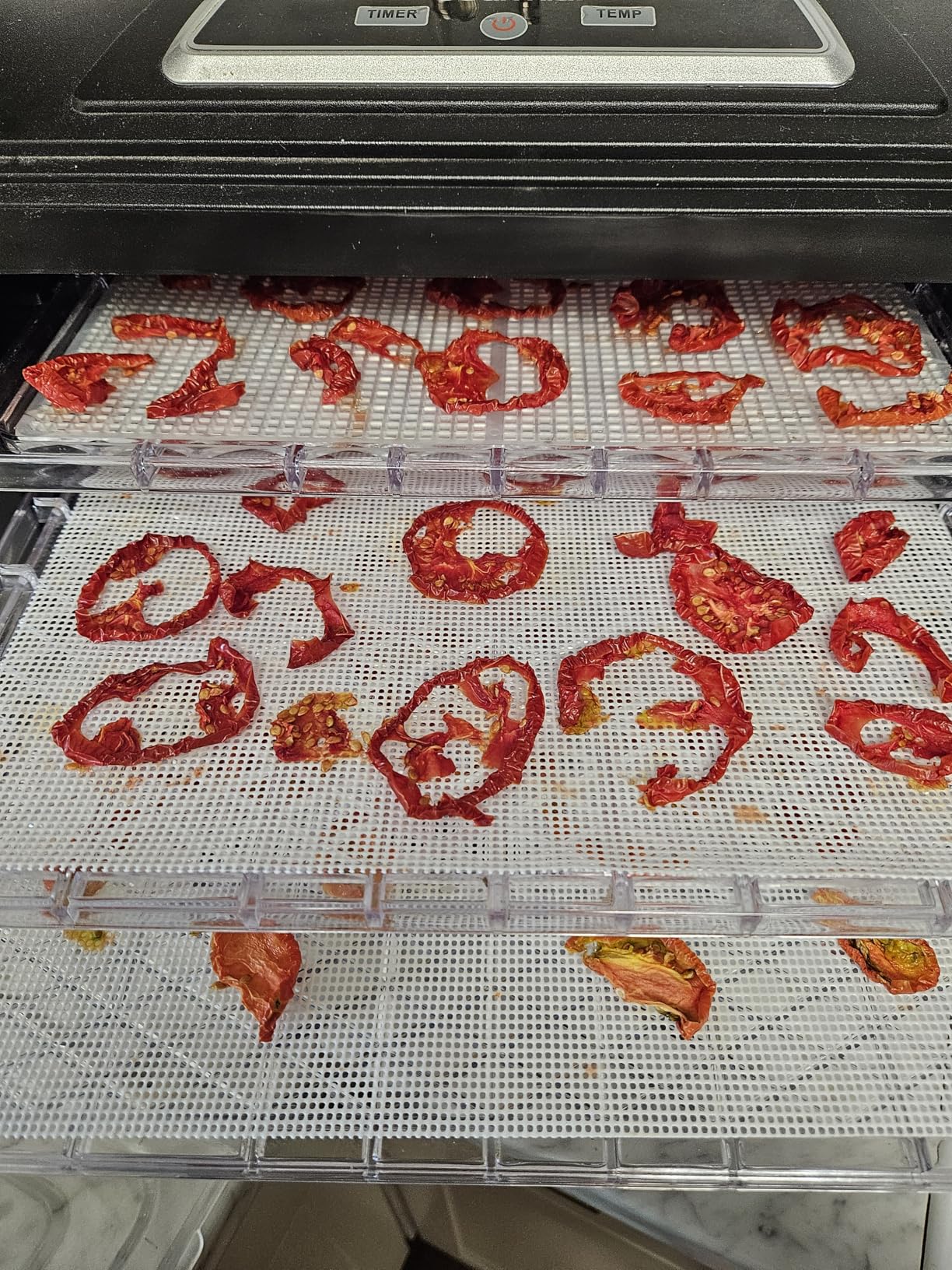 Silicone Dehydrator Sheets 14x14 (12 Pack) Fine Mesh Tray Liners for Excalibur, Cosori, Magic Mill, Nonstick Reusable Mats, BPA Free, Cut to Fit, Jerky Herbs Fruit by Lova customer photo 2