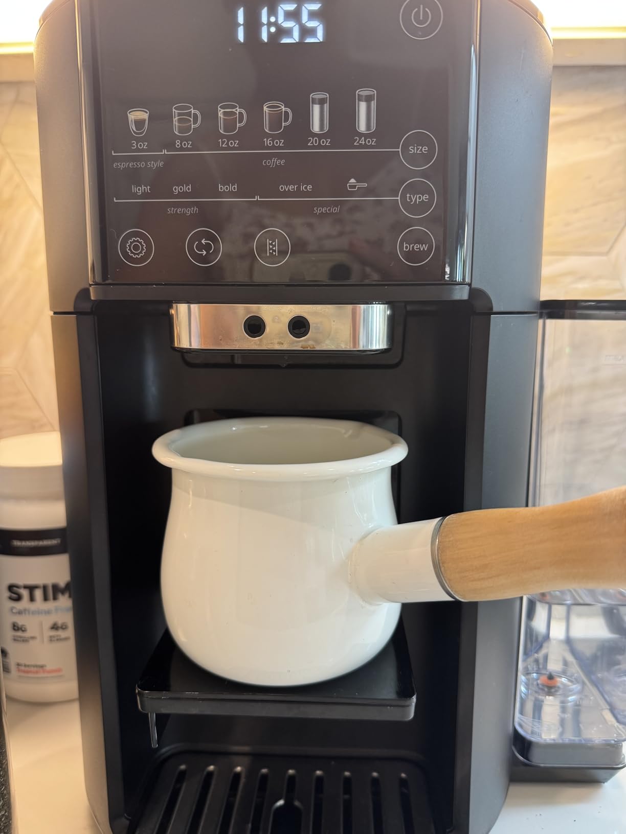 0.6qt Mini Enamel Milk Pot Insulated Wooden Handle 2 Pour Spouts Small Food Warmer Cute Saucepan customer photo 1