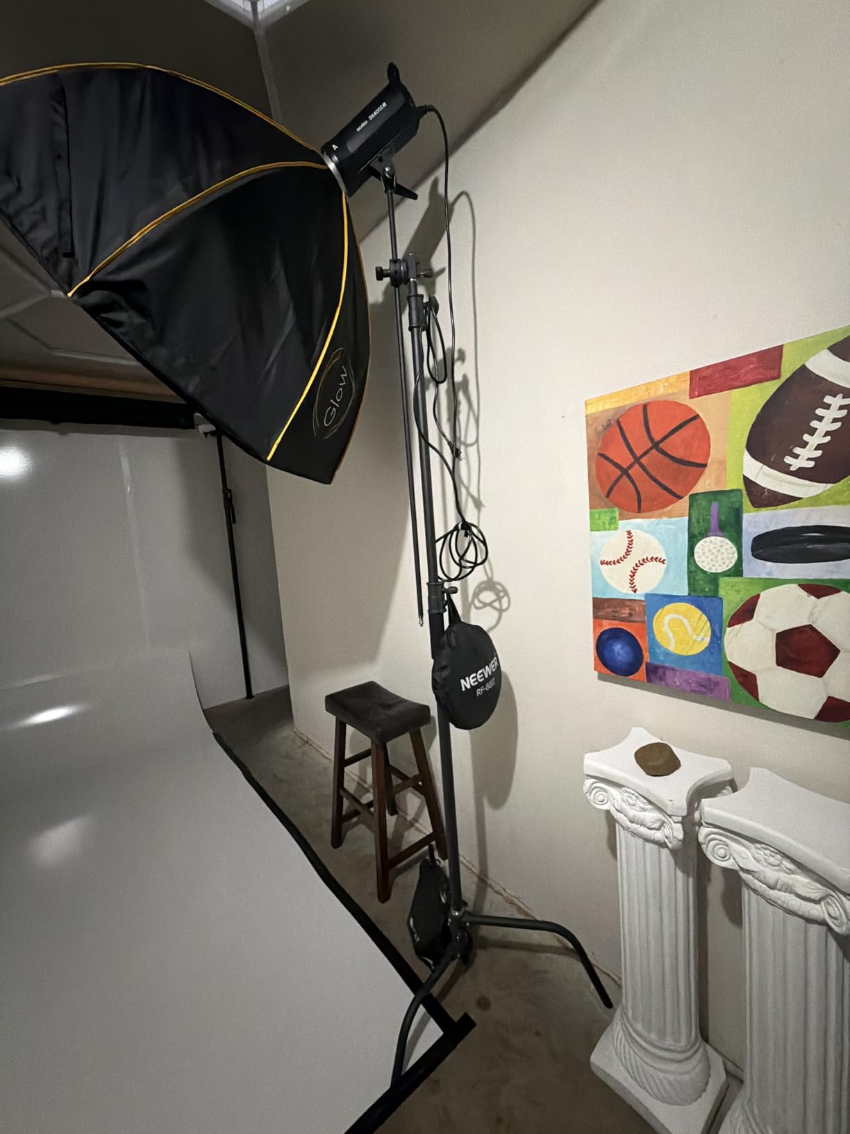 LOMTAP C Stand Light Stand Stainless Metal Photography Kit - Heavy Duty 10.8ft/330cm Vertical Pole, 4.2ft/128cm Boom Arm, Adjustable Base, Water Sandbag, 2 Grip Heads, 3 Clips for Softbox, Reflector customer photo 1