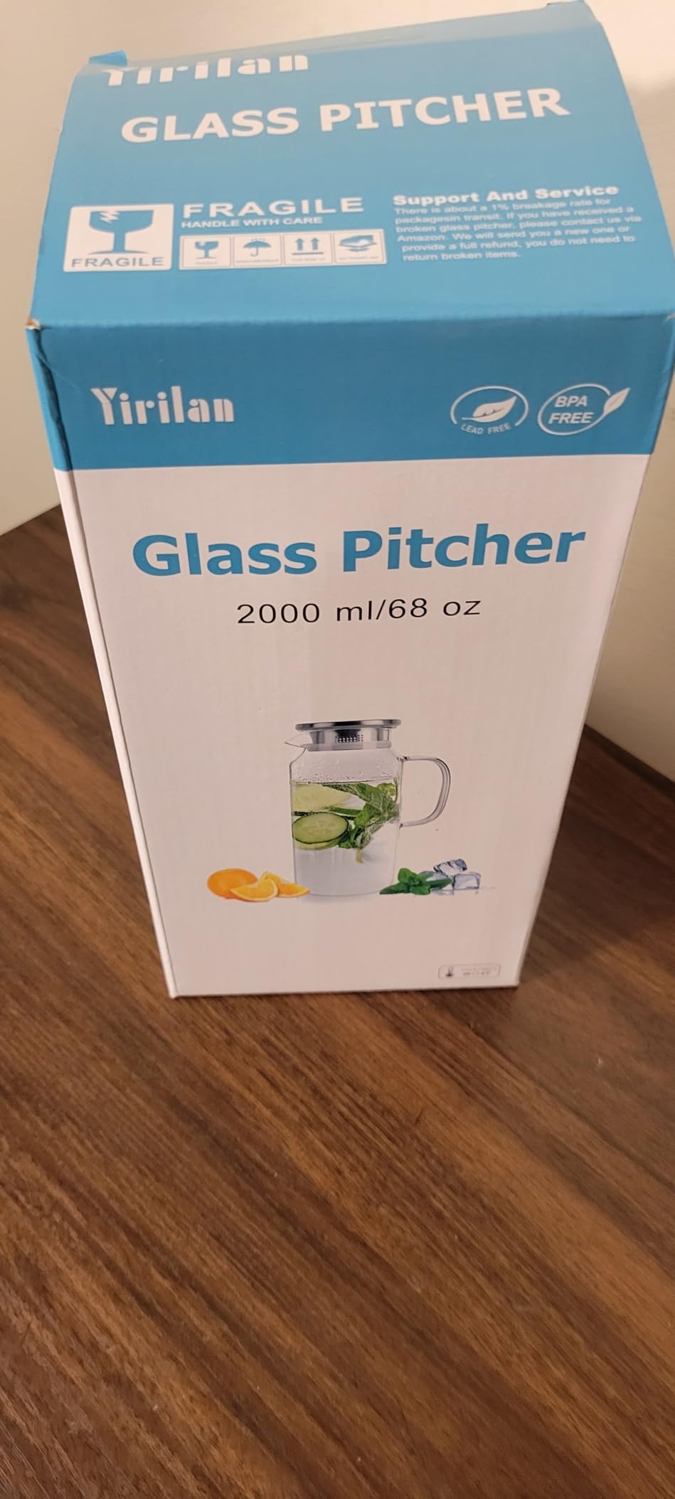 Yirilan Glass Pitcher, 2.2 Liter Water Pitcher With Lid, Iced Tea Pitcher for Fridge, Carafe With Lid, Glass Water Jug For Juice, Milk, Cold Or Hot Beverages, 2 Quart customer photo 1