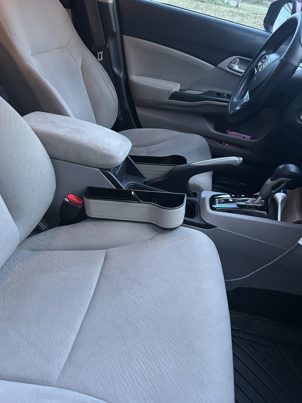 Car Seat Gap Filler Organizer, 2 Pack Multifunctional Auto Console Side Storage Box with Cup Holders 2 Seat Hooks for Drink, Car Organizer Front Seat for Holding Phone, Sunglasses customer photo 1