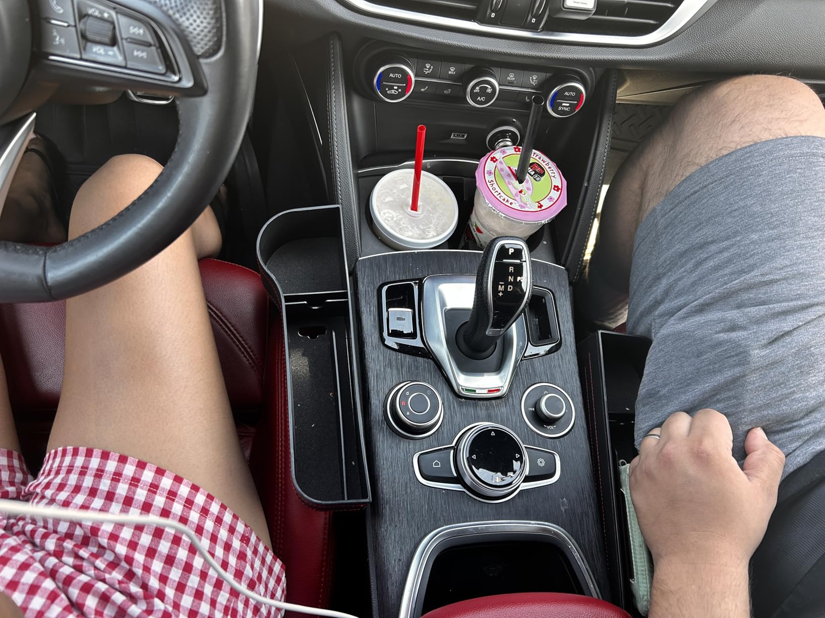 Car Seat Gap Filler Organizer, 2 Pack Multifunctional Auto Console Side Storage Box with Cup Holders 2 Seat Hooks for Drink, Car Organizer Front Seat for Holding Phone, Sunglasses customer photo 2