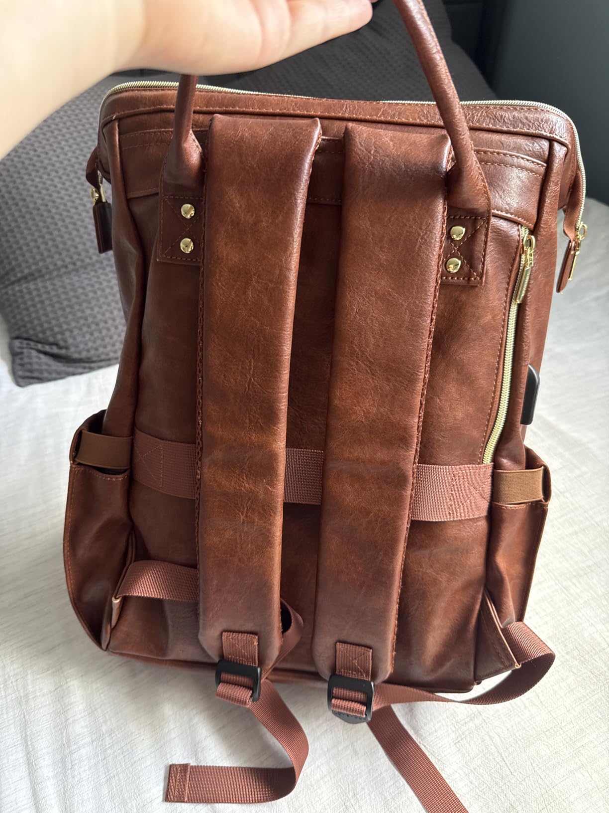 Leather Laptop Backpack for Women 15.6 inch,Travel Purse Nurse Teacher Carry On Backpack Computer Bag,Professional College Business Work Bags with USB Port,Brown customer photo 1
