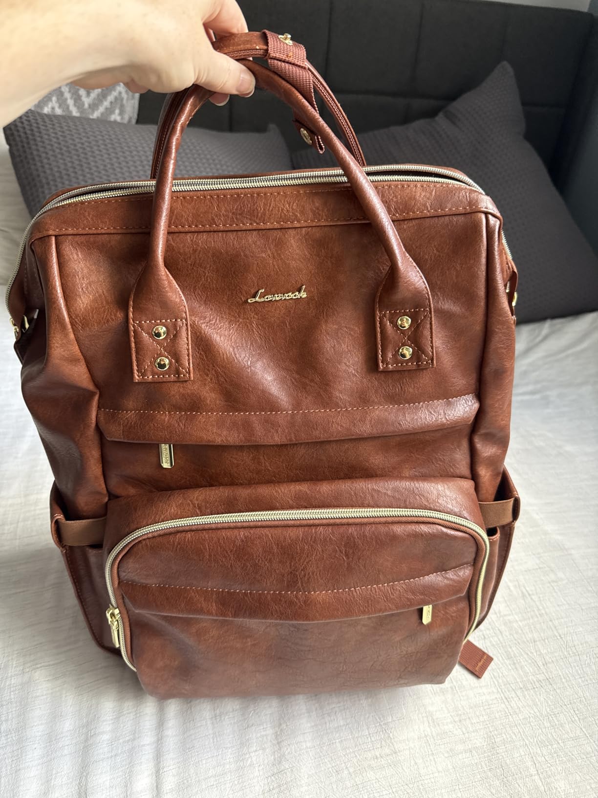 Leather Laptop Backpack for Women 15.6 inch,Travel Purse Nurse Teacher Carry On Backpack Computer Bag,Professional College Business Work Bags with USB Port,Brown customer photo 2