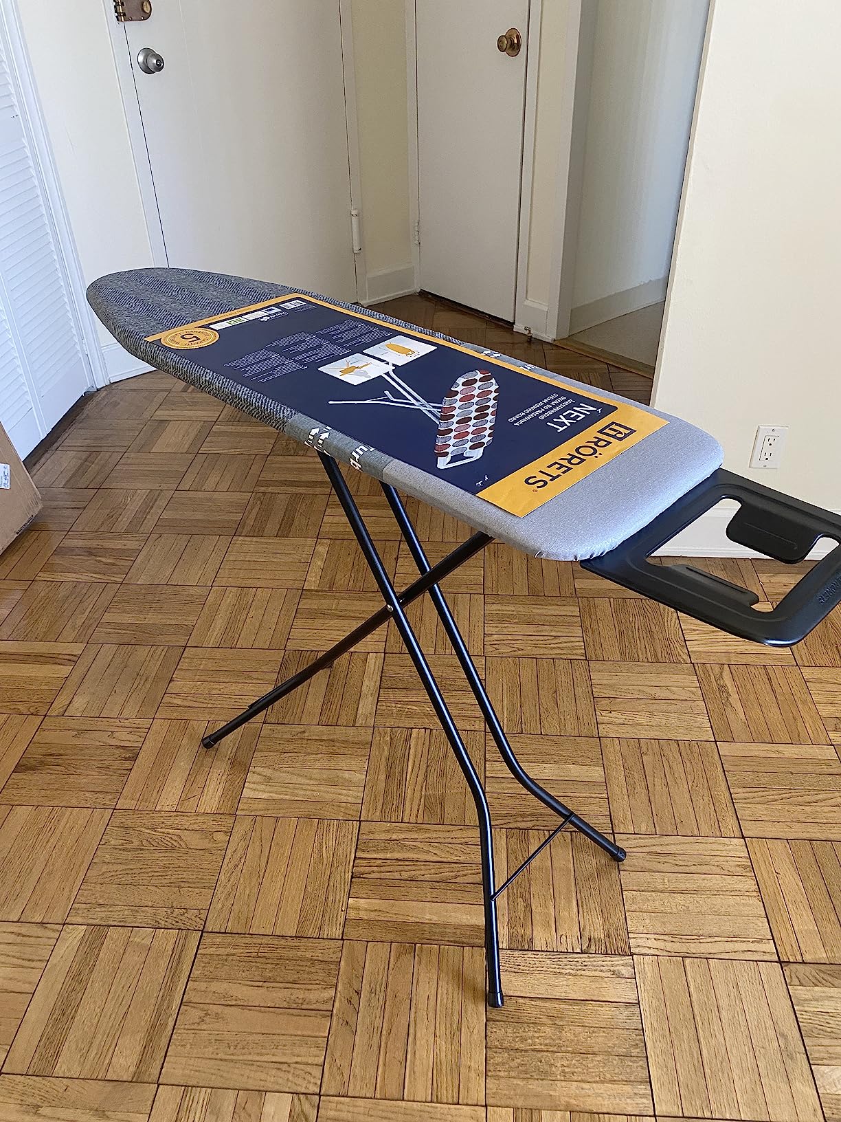 Bartnelli by Rorets Classic Ironing Board with New Patent EZ-Glide Technology, Made in Europe, Premium Iron Board with Iron Rest, 4 Layer Cover, 13x43 Surface, Height Adjustable to 36