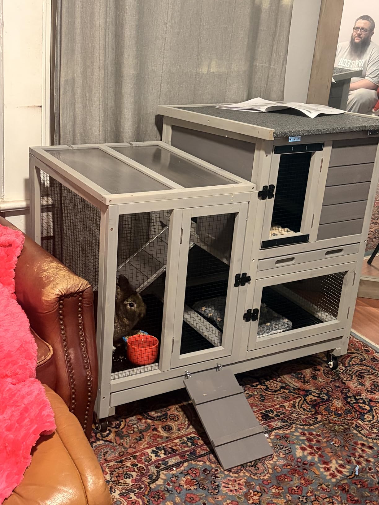 Aivituvin Rabbit Hutch Large Wooden Bunny House Guinea Pig Cages on Wheels, Two Trays, Indoor Outdoor customer photo 1