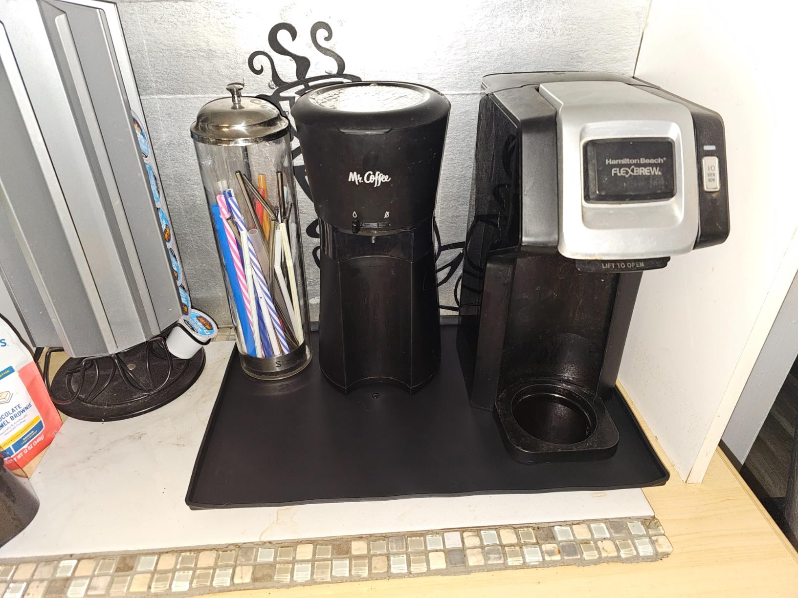 Silicone Mat Under Coffee Machine With Lip Coffee Maker Appliance Automatic Machines Espresso Accessory Black Multifunctional Rubber Base Mat (18.9 x 11.8) customer photo 1