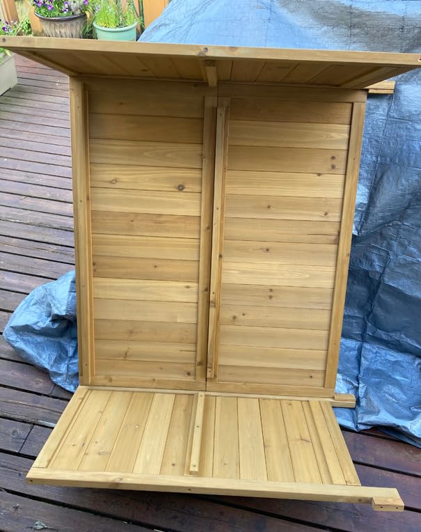 Outdoor Garden Patio Wooden Storage Cabinet Furniture Waterproof Tool Shed with Potting Benches Outdoor Work Station Table (Gray) customer photo 1