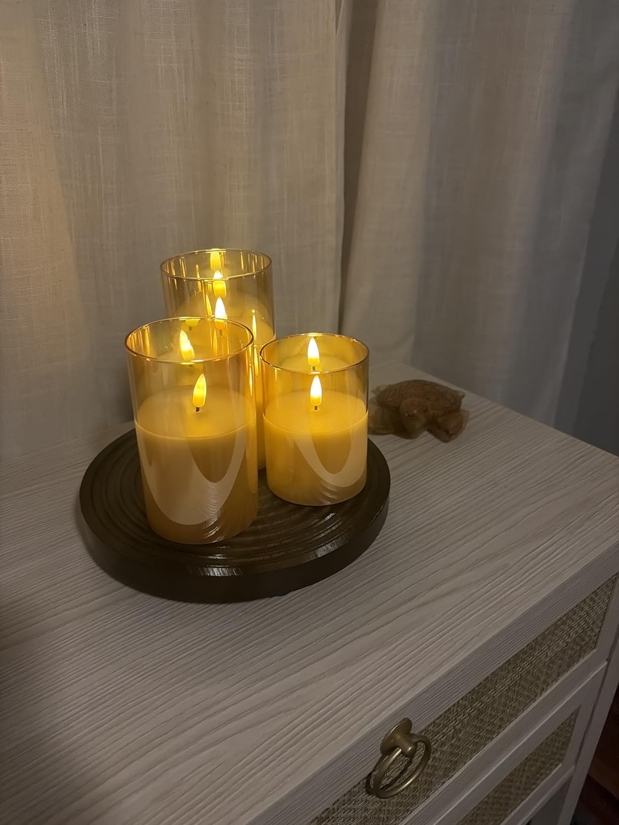 Eywamage Clear Glass Flameless Candles with Remote Timer, Flickering Battery LED Pillar Candles Set of 3 customer photo 2