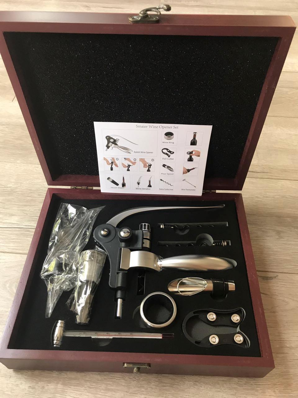 Wine Opener, Wine Bottle Opener, Wine Accessories Aerator Wine Opener Kit, Red Wine Corkscrew Set with Wood Case, Luxury Packaging customer photo 2