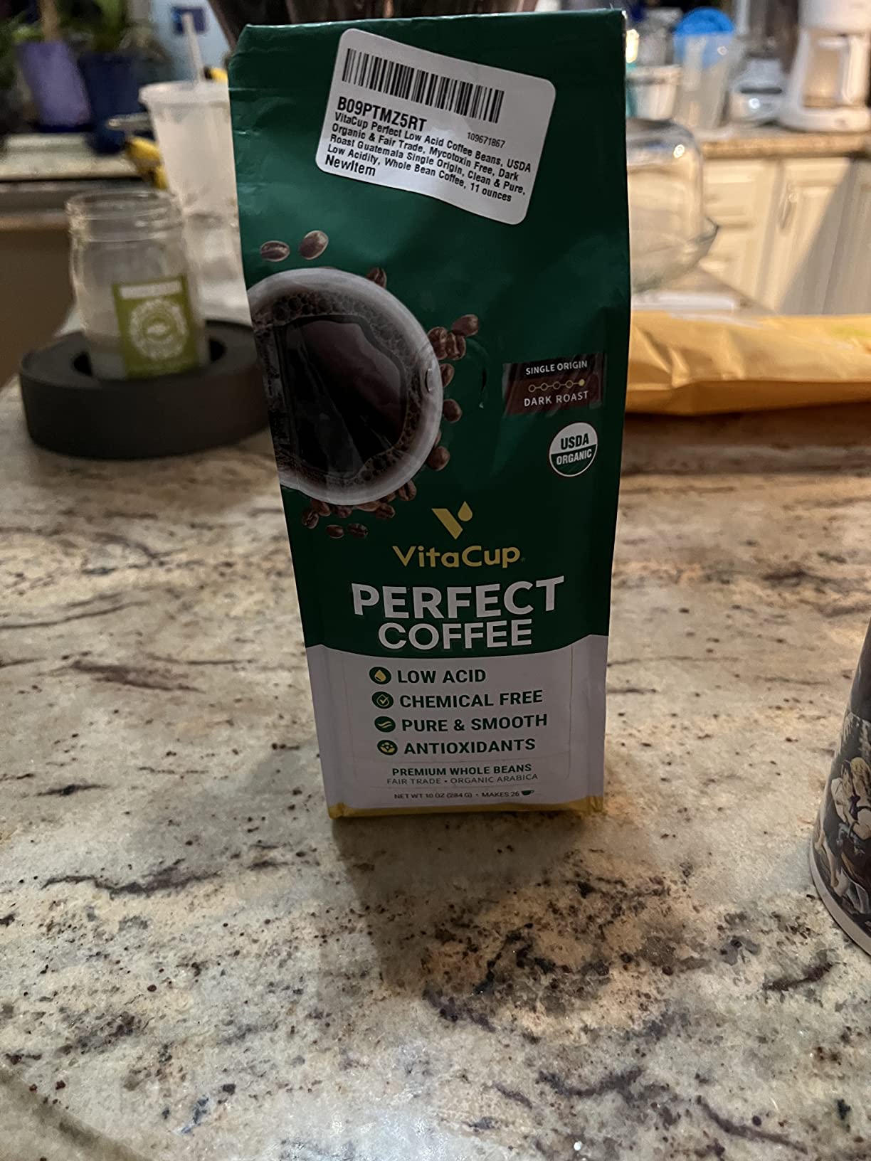 VitaCup Perfect Low Acid Coffee Beans, USDA Organic & Fair Trade, Mycotoxin Free, Dark Roast Guatemala Single Origin, Clean & Pure, Low Acidity, Whole Bean Coffee, 11 ounces customer photo 1