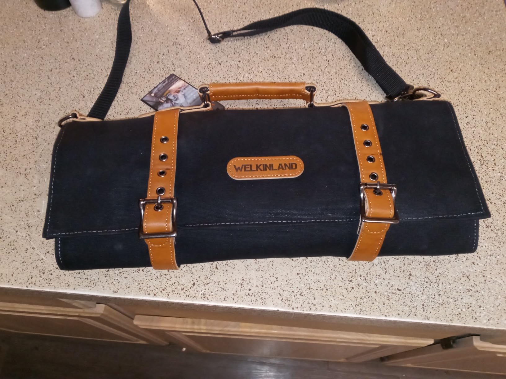 WELKINLAND 14-Pockets Knife Roll, Waxed Canvas Leather Knife Roll, Knifes bag holders, Chef Knife Roll Bag, Chef knife roll, Knife Roll Bag for Pocket Knives customer photo 1