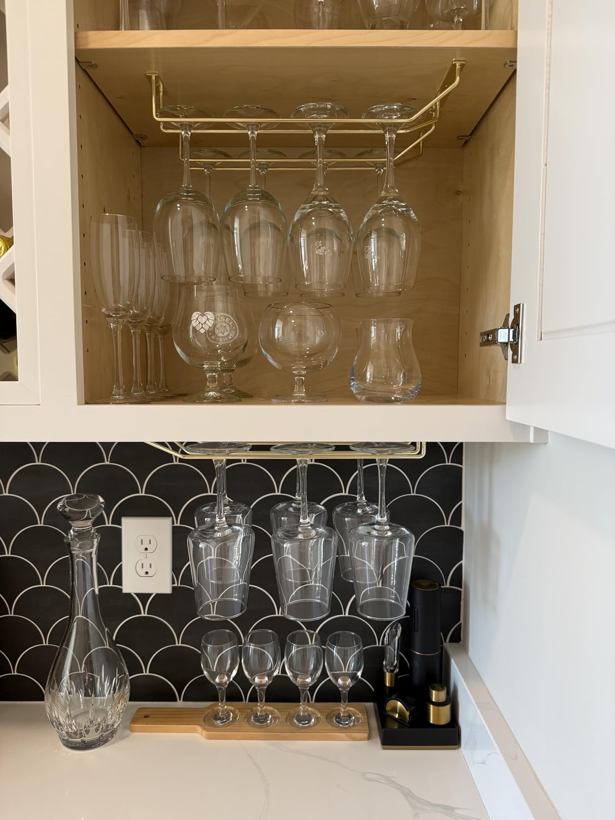 14-Inch Black Wine Glass Rack, Under Cabinet Wine Glass Holder, Stemware Rack, Hanging Stemware Holder, Set of 2 customer photo 2