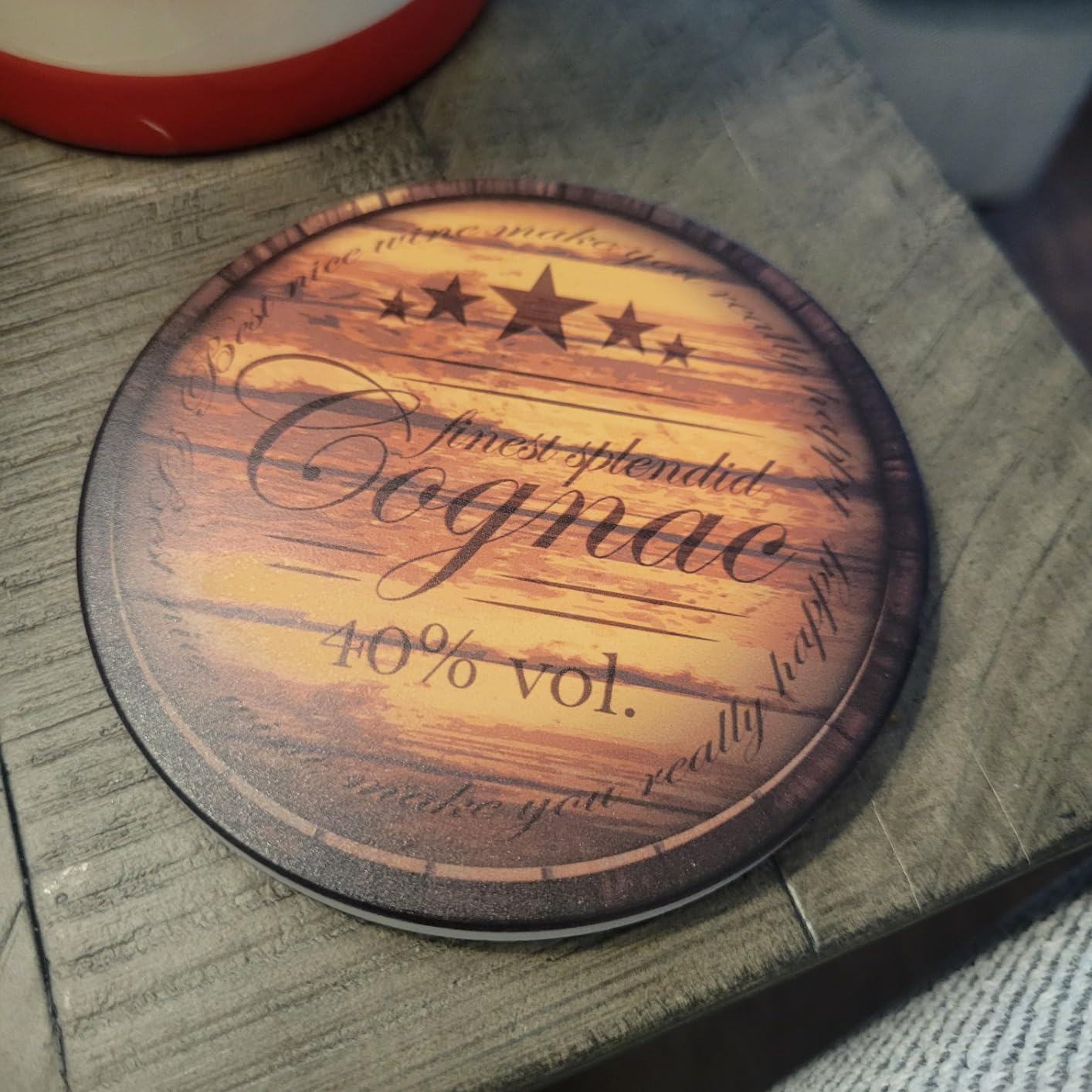Britimes Coaster for Drinks Set of 6, Wine Stamp Wooden Bottle Absorbent Round Ceramic Stone Mat, with Cork Base and Metal Holder, Gift for Housewarming Room Bar Decor customer photo 1
