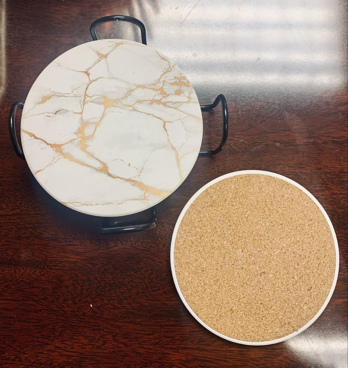 Wine Grape Farmhouse Style Coasters with Holder,Absorbent Coaster Sets of 4,Cork Base，Ceramic Drink Coaster for Tabletop Protection,Suitable for Kinds of Cups,Wooden Table,4 Inches customer photo 1