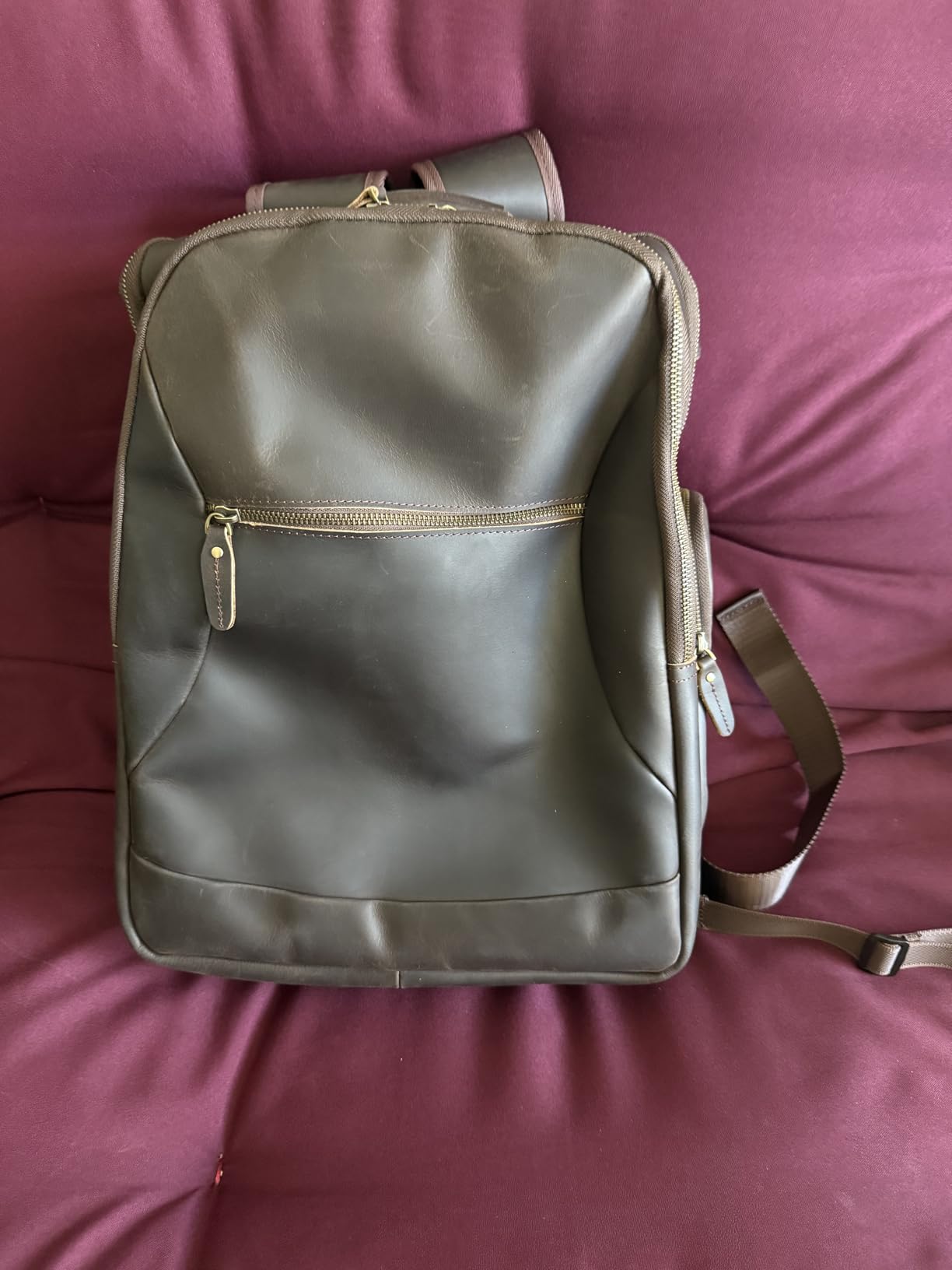 Full Grain Leather 17.3 Inch Laptop Backpack for Men Large Capacity Travel Weekender Camping Daypack Rucksack customer photo 1
