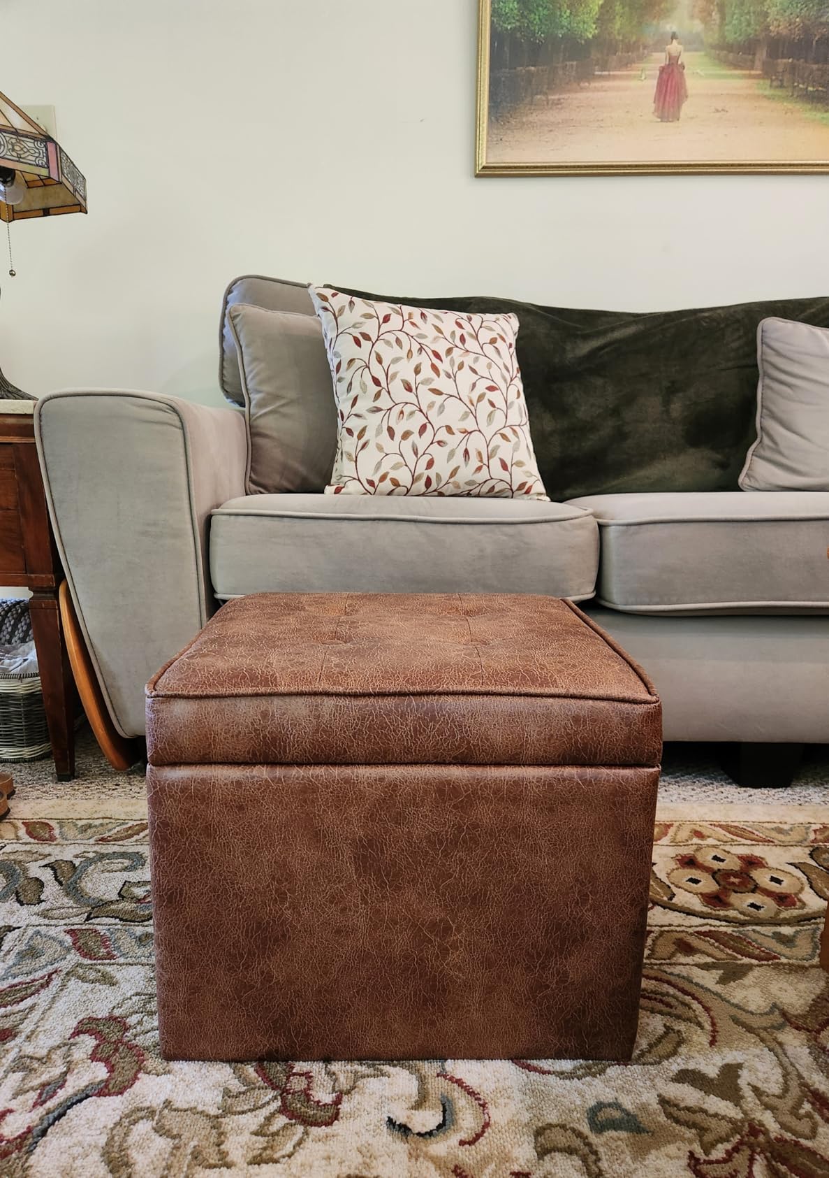HomePop Square Tufted Storage Ottoman - Distressed Brown Faux Leather Small customer photo 1