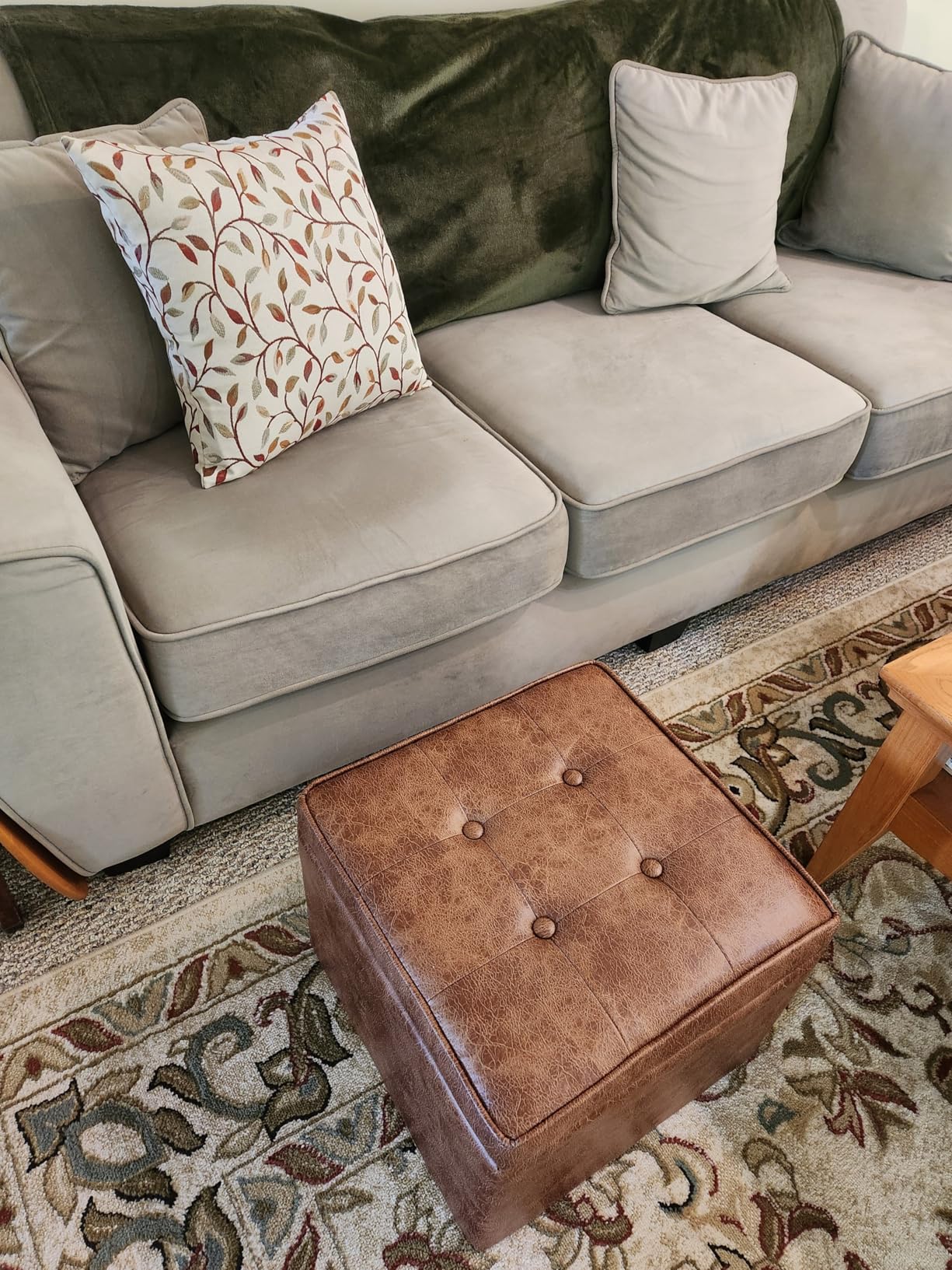 HomePop Square Tufted Storage Ottoman - Distressed Brown Faux Leather Small customer photo 2