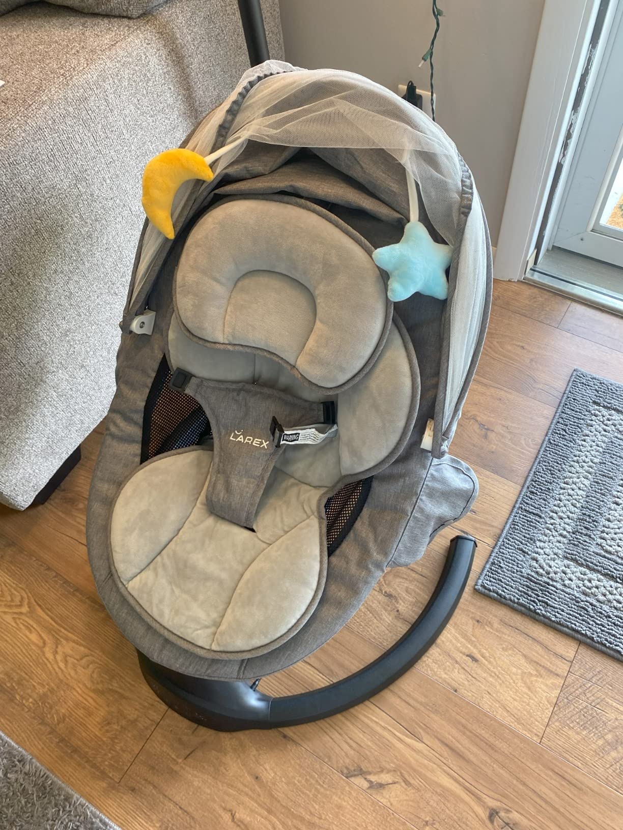 LAREX Baby Swing Infant Swing Electric Toddler Baby Rocker Portable for Newborn Boy Girl, 5 Sway Speeds with Remote Control, 10 Preset Melodies and Bluetooth, 0-6 Months Max 20 Lbs (Black) customer photo 2