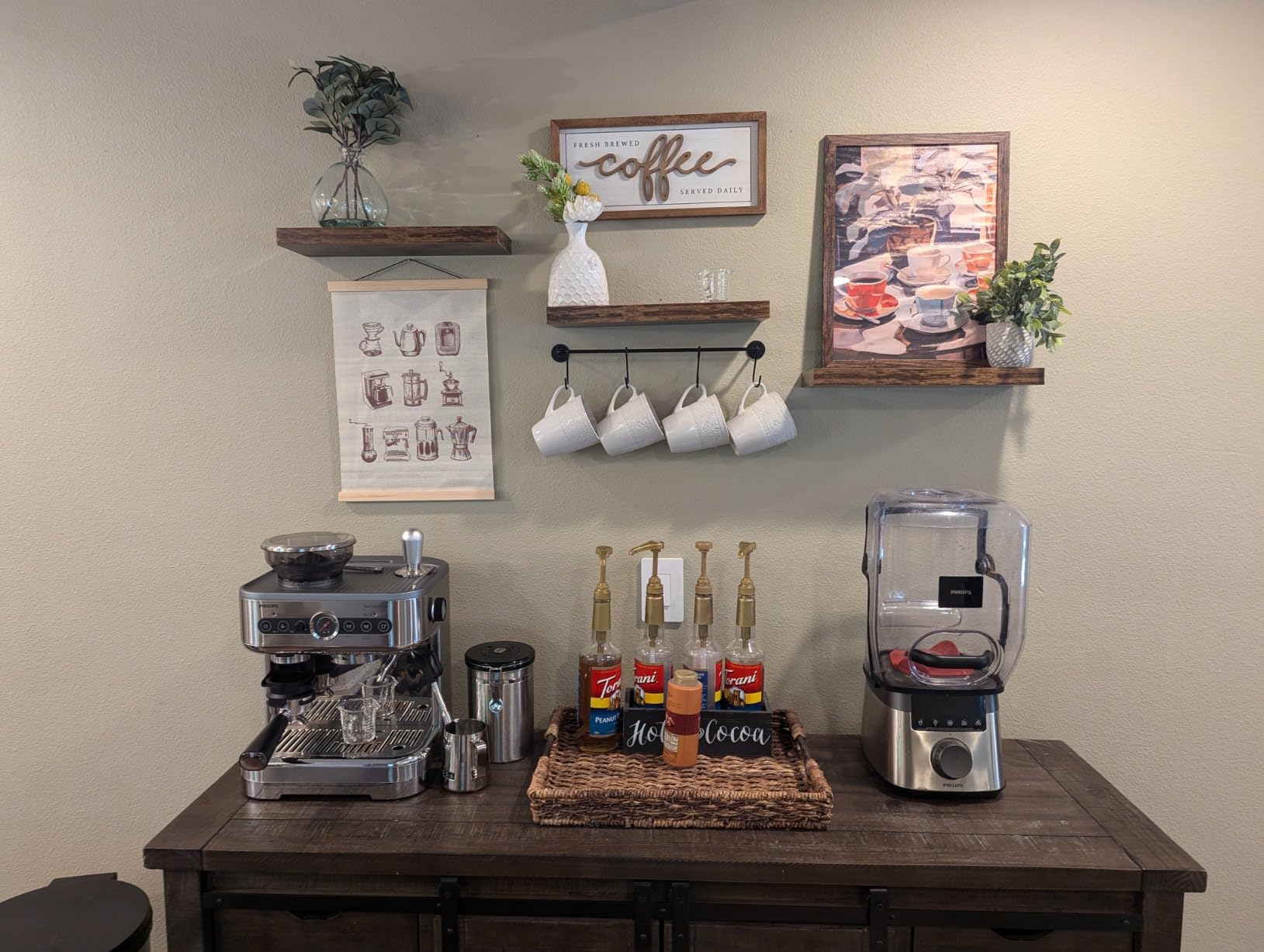 NIKKY HOME Farmhouse Coffee Signs For Bar, Vintage Wood Coffee Station Decorations For Home Counter And Kitchen, Rustic Wood Framed Hanging Wall Plaque 16x7 Inch customer photo 2