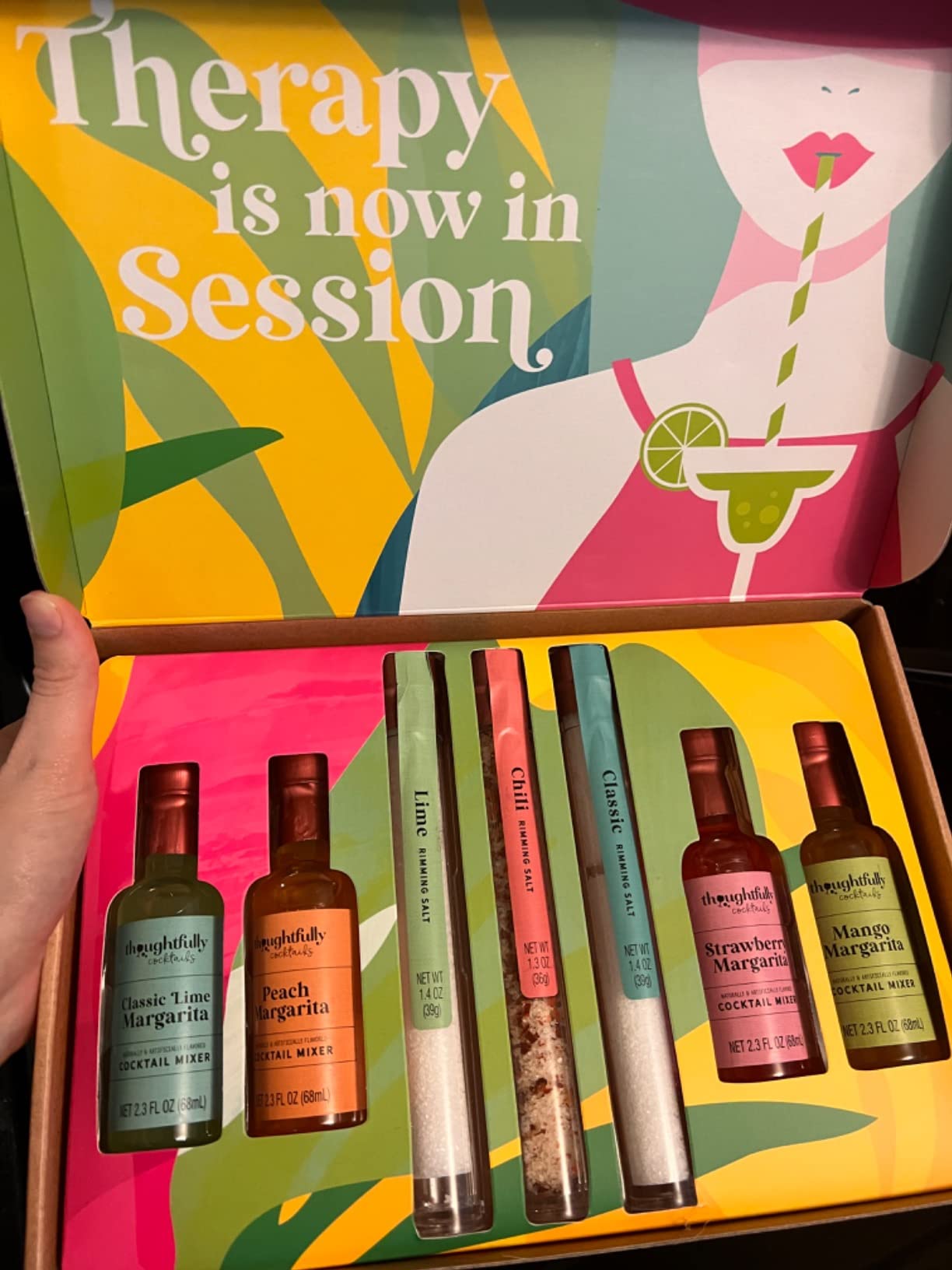 Thoughtfully Cocktails, Margarita Cocktail Therapy Gift Set, Pre-Measured Single Serve Mixers, Includes 4 Fruit Flavored Margarita Mixers and 3 Flavored Rimming Salts, Set of 7 (Contains NO Alcohol) customer photo 1