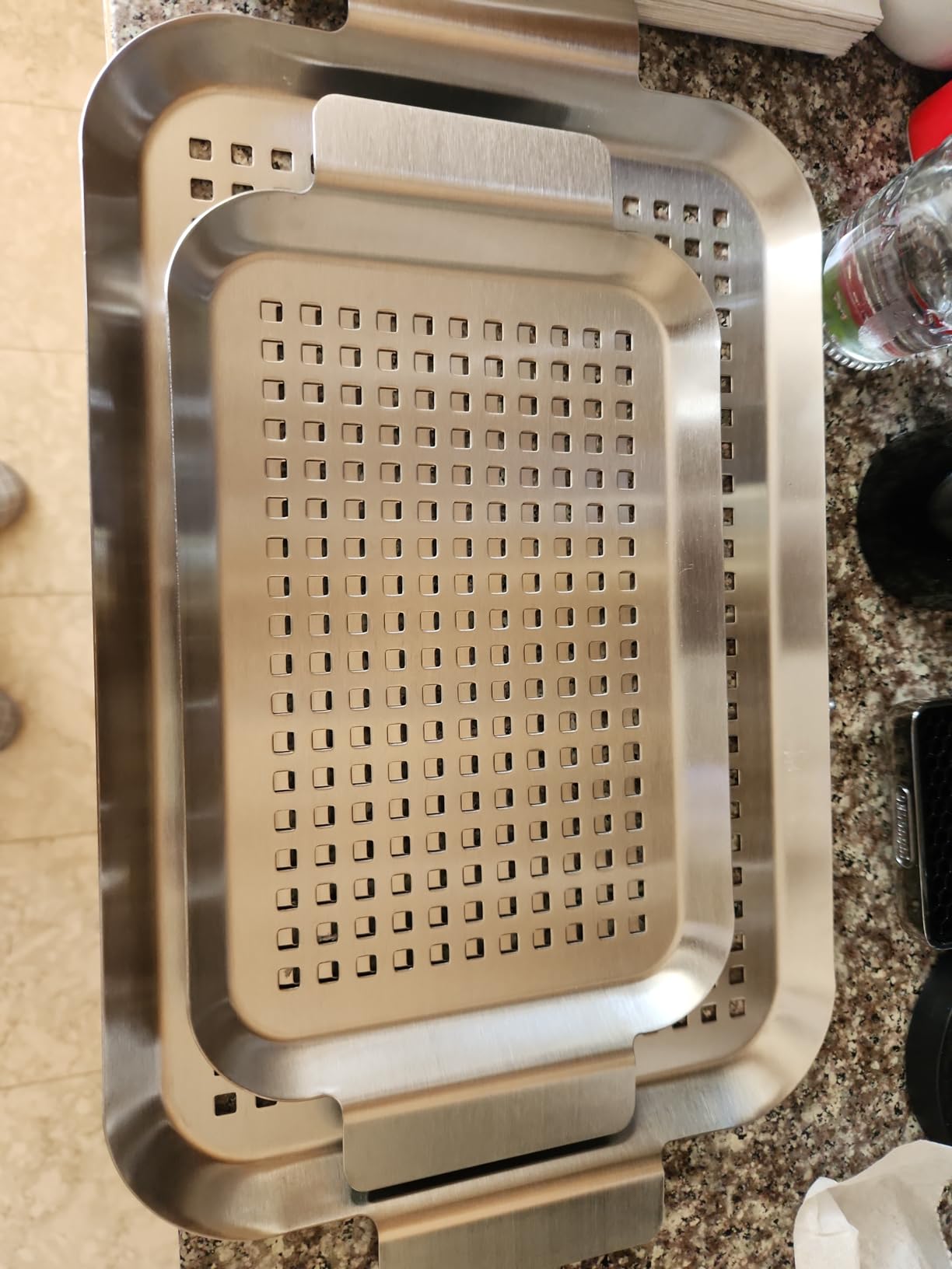 Grill Pan Set of 2, BBQ Grill Topper for Outdoor Grill, Stainless Steel Grilling Baskets with Holes and Handles customer photo 2