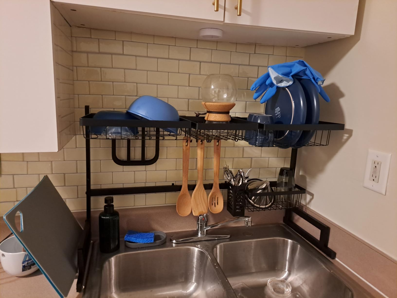 PUSDON Over the Sink Dish Drying Rack, 2 Tier Adjustable Large Capacity Stainless Steel Dish Rack for Kitchen Counter, Heavy Duty Space Saver Organizer with Utensil Holder, Black customer photo 2