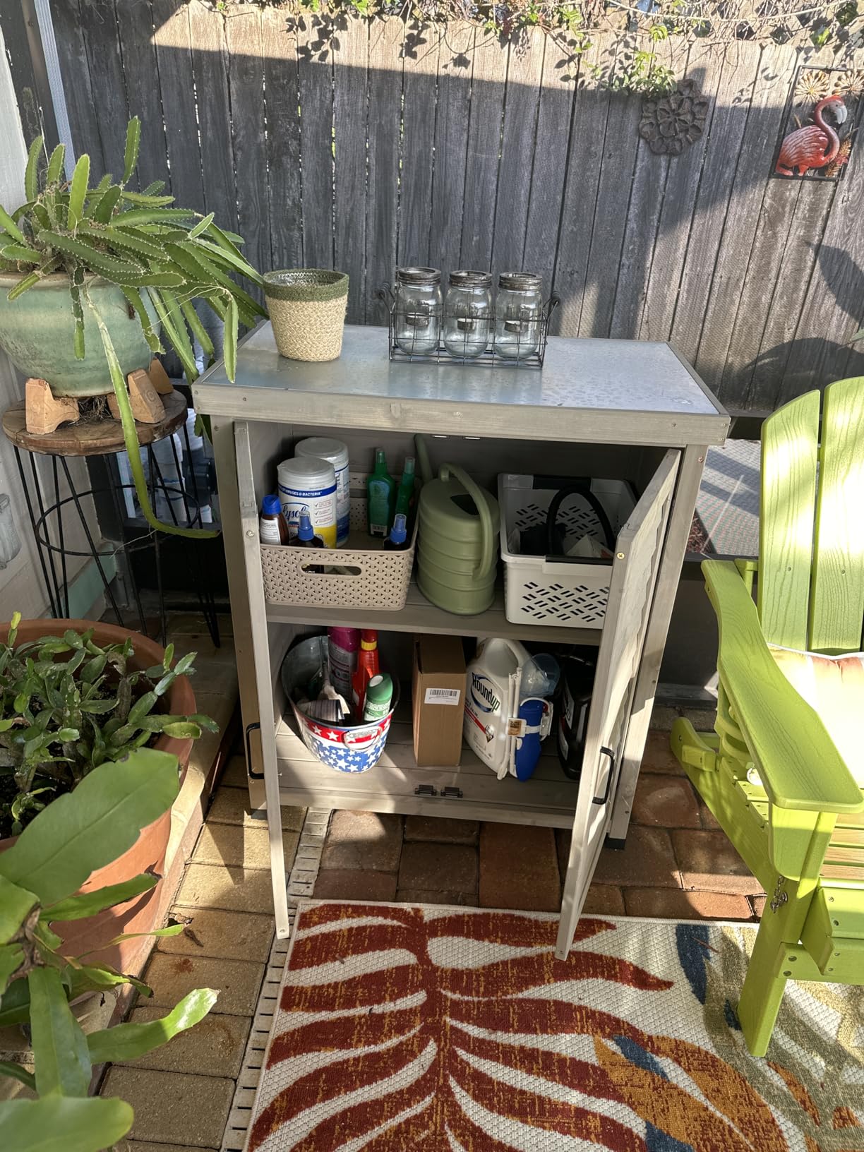 Outdoor Storage Cabinet & Potting Bench Table with Metal Top, Wooden Patio Furniture, Garden Workstation (Classic Grey, 36x31x17in) customer photo 2