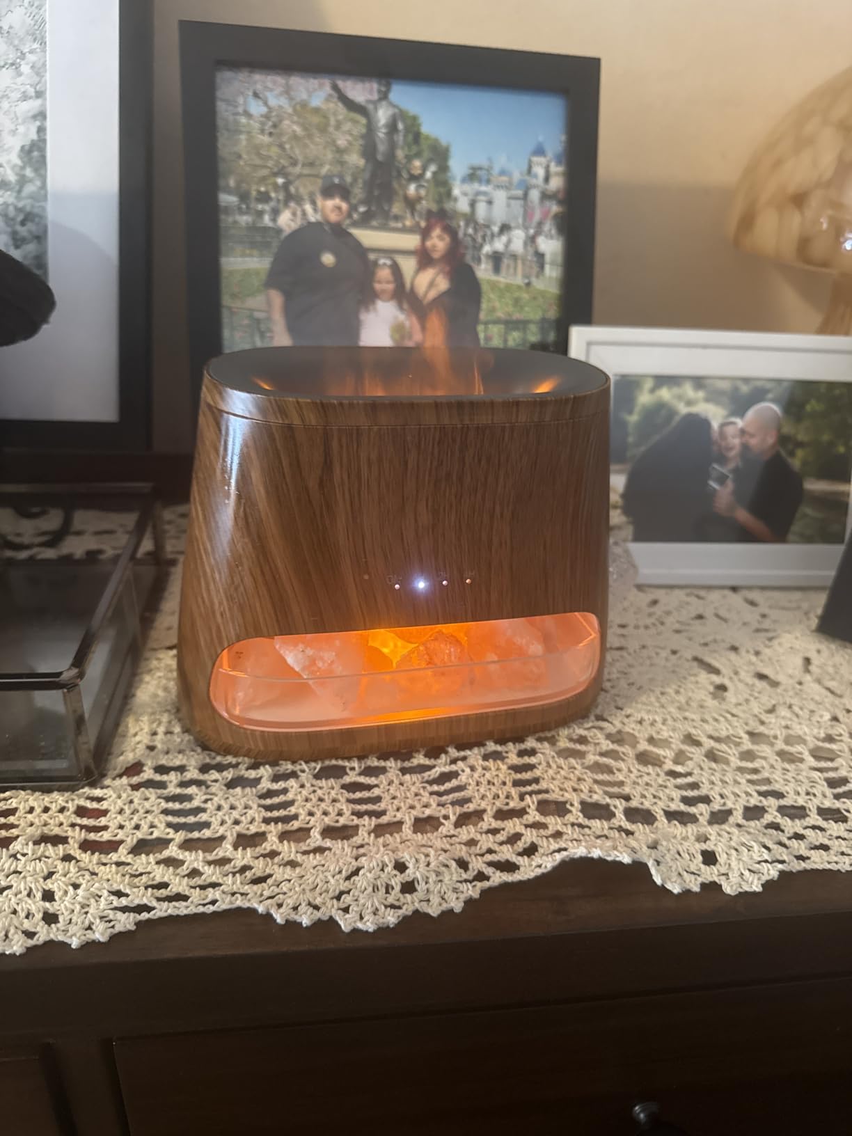 SALKING 2-in-1 Ultrasonic Essential Oil Diffuser & Himalayan Salt Lamp, Aromatherapy Diffuser Cool Mist Humidifier with Auto Off Function, 100% Pure Himalayan Pink Salt Rock, 150ml (Wooden Grain) customer photo 1