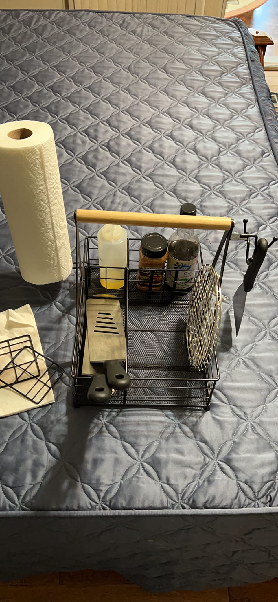 Picnic Caddy BBQ Utensil Caddy for Outdoor Grill Camping for Plate Cutlery Compartment Storage with 3 Hooks Kitchen Barbecue Accessories customer photo 2