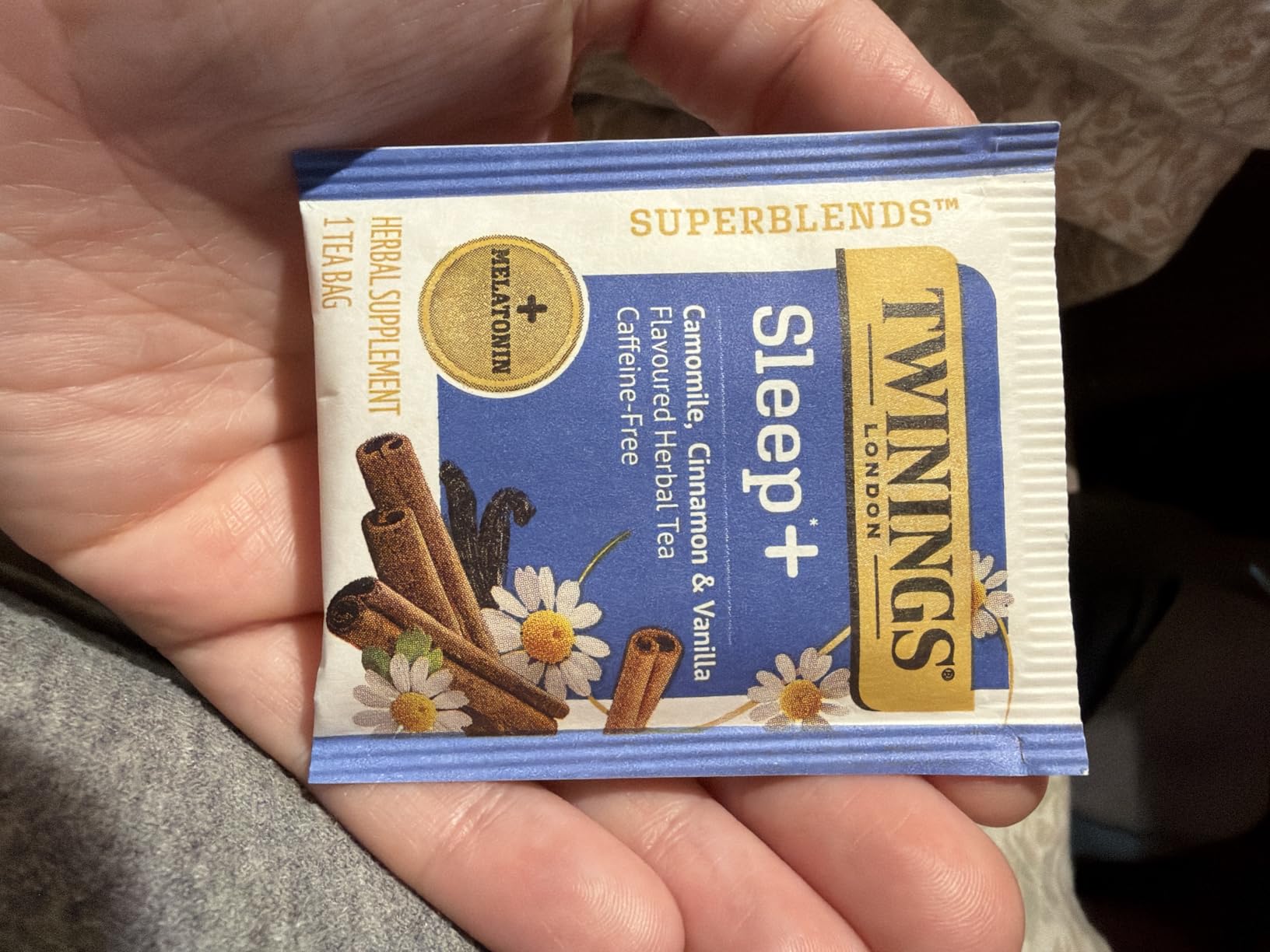 Twinings Superblends Sleep+ Herbal Tea with 1mg Melatonin Camomile, Cinnamon & Vanilla, Naturally Caffeine-Free, 16 Tea Bags (Pack of 1), Enjoy Hot or Iced customer photo 1