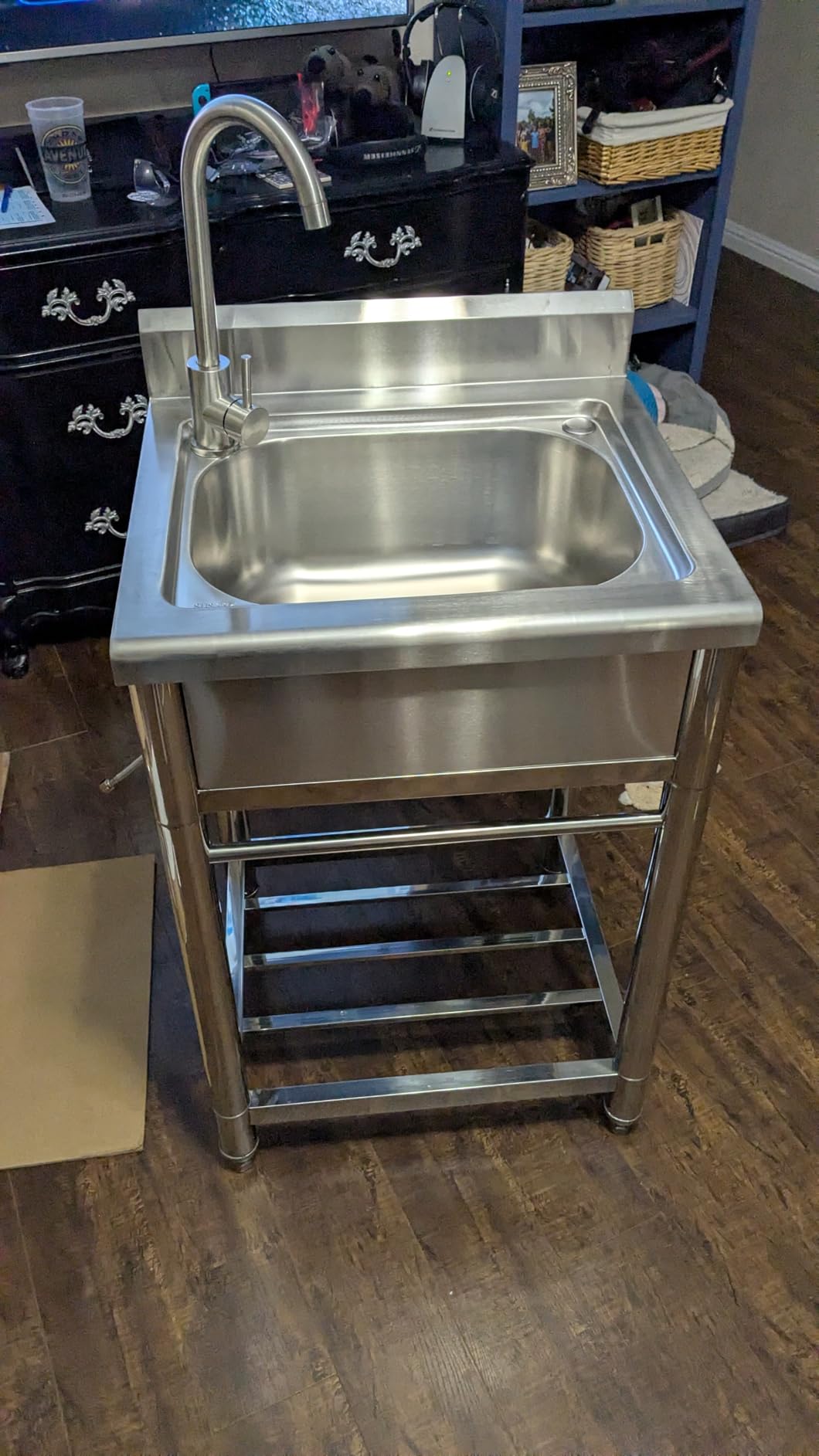 Utility Sink Free Standing Single Bowl Kitchen Sink with Cold and Hot Water Pipe Stainless Steel Sink for Garage Shop Laundry Room Farmhouse Outdoor Indoor customer photo 1