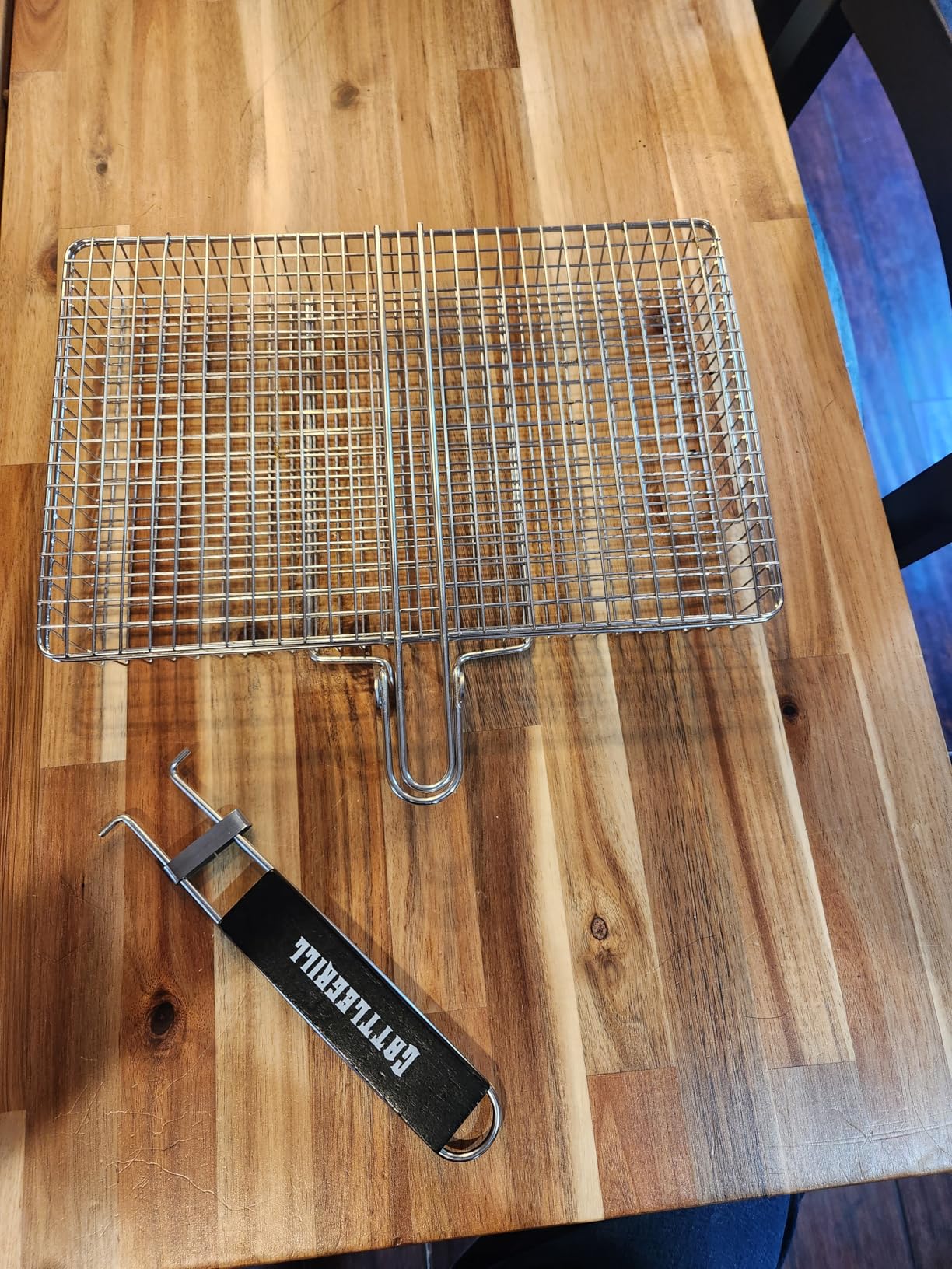 Grill Basket Extra Large, SUS304 Stainless Steel, Portable Folding BBQ Camping Grilling Rack for Fish, Vegetables, Shrimp customer photo 1